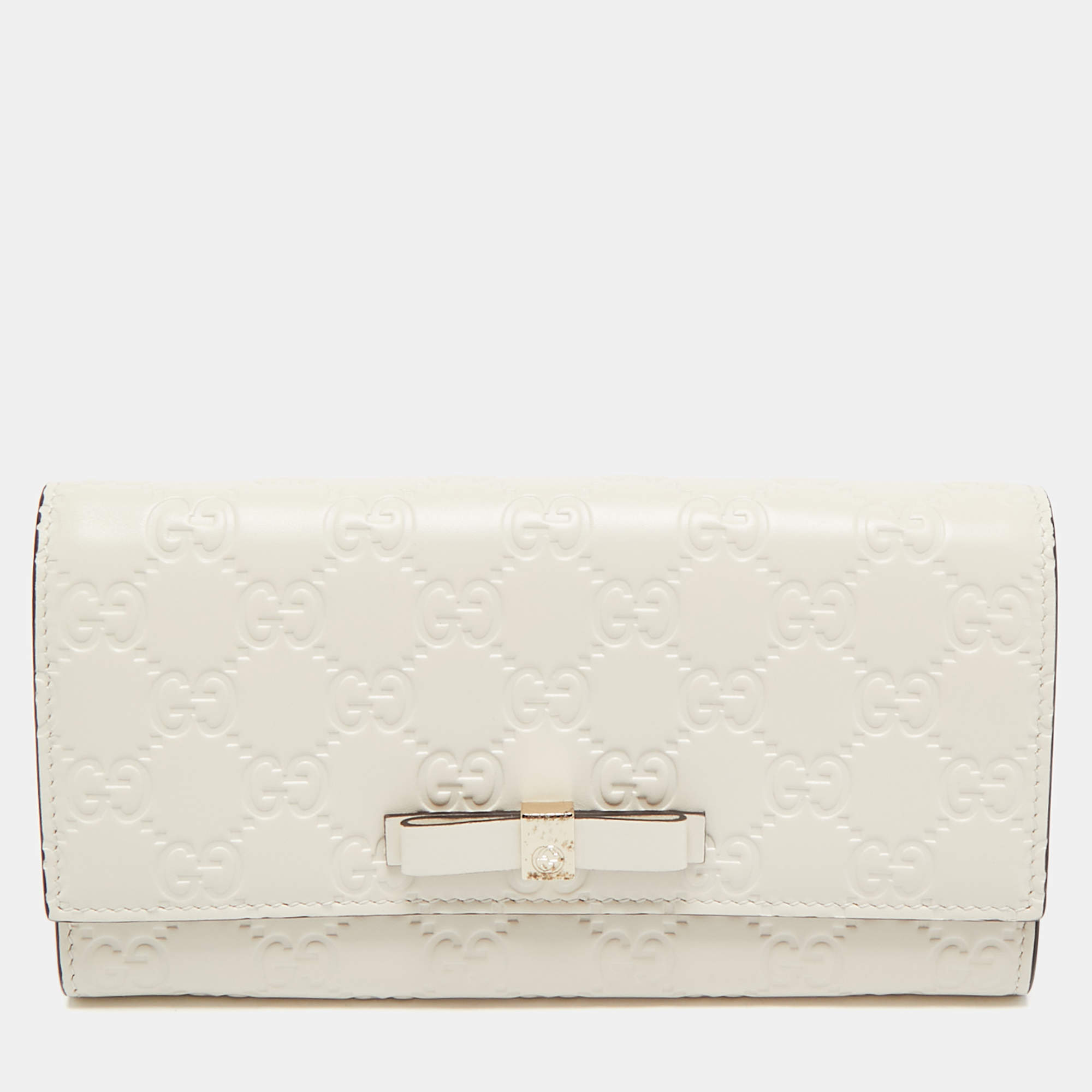 Gucci Off White Guccissima Leather Bow Continental Wallet