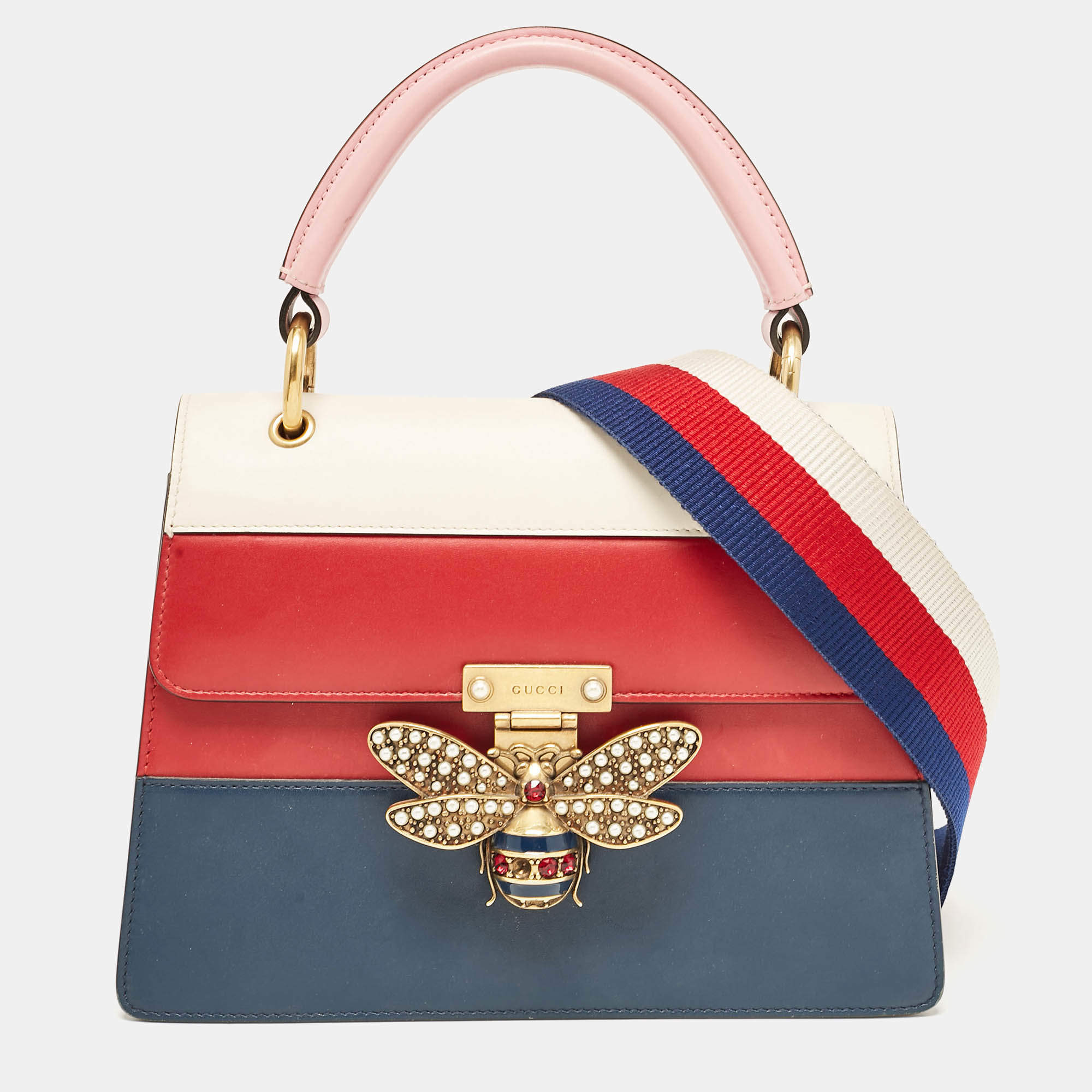 Pre Owned Gucci Multicolor Leather Small Queen Margaret Top Handle Bag