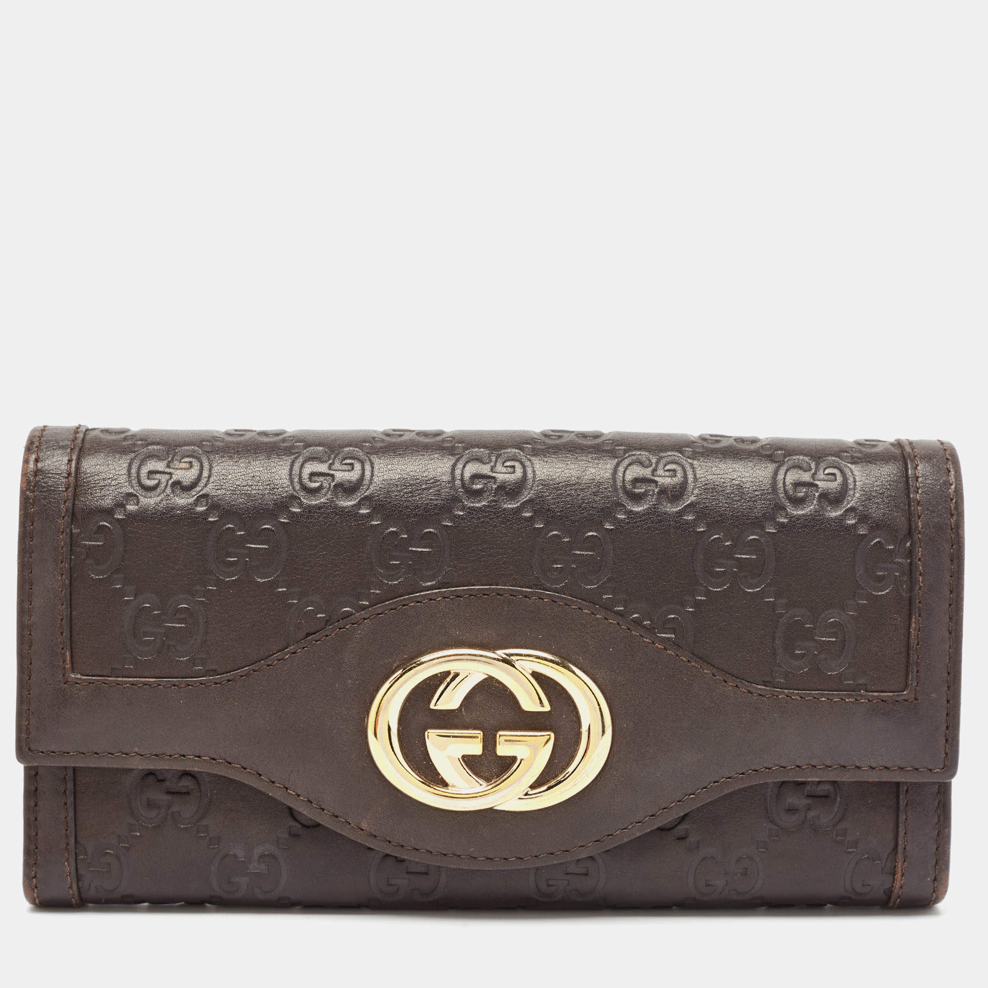 Gucci Dark Brown Guccissima Leather Interlocking G Continental Wallet