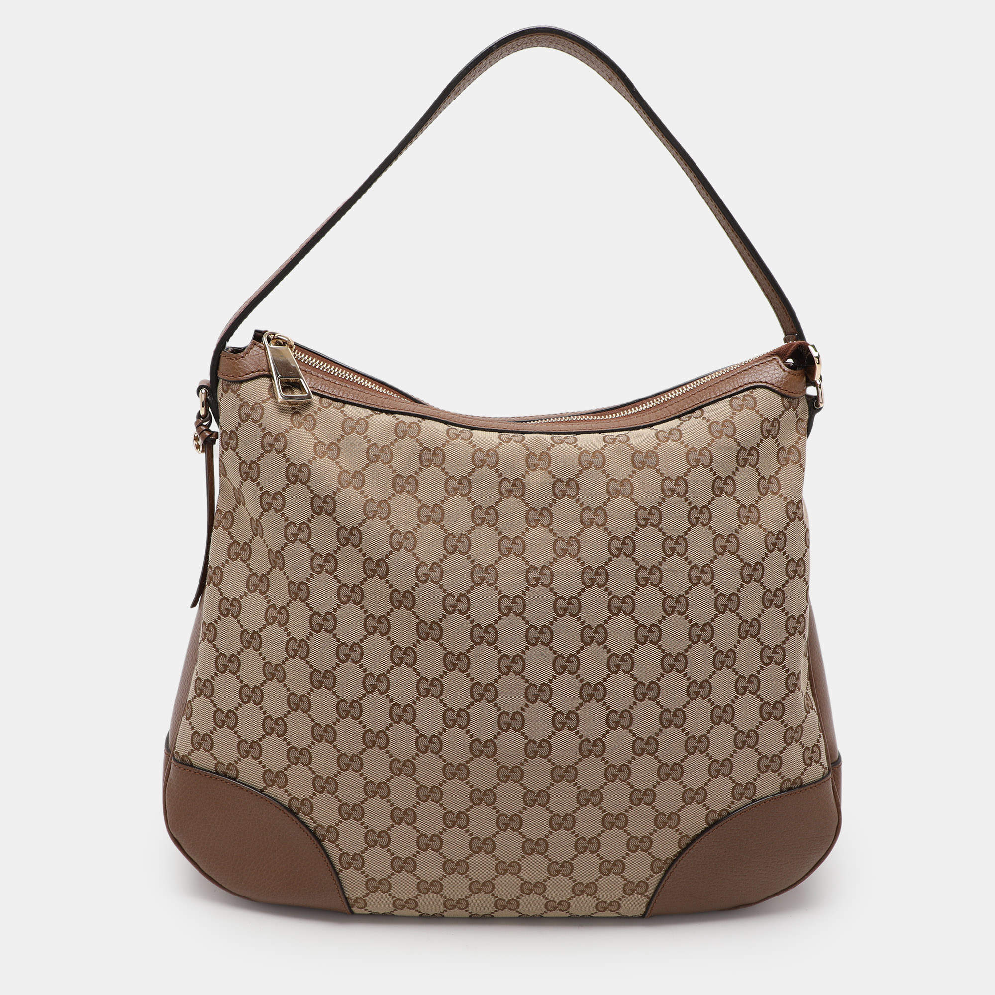 Pre Owned Gucci Beige Canvas and Leather Bree Hobo