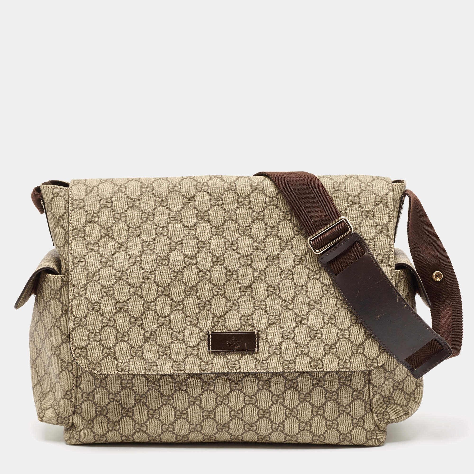 Gucci Beige/Brown GG Supreme Canvas and Leather Diaper Messenger Bag