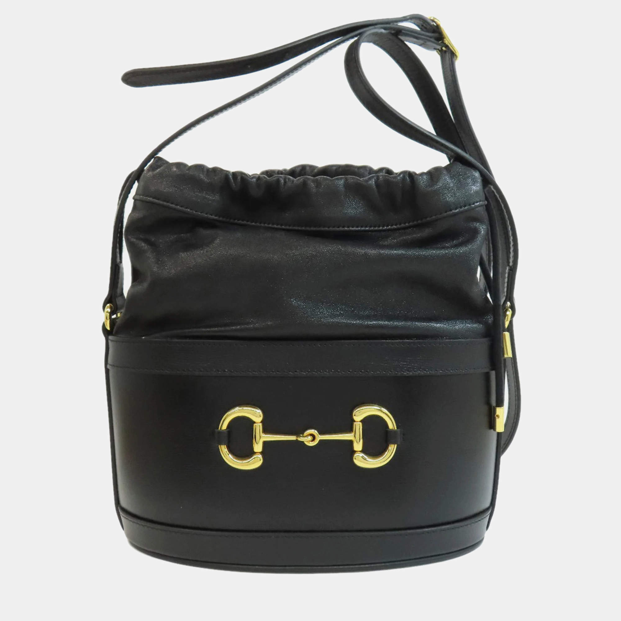 Pre Owned Gucci Leather Horsebit Bucket Shoulder Bag
