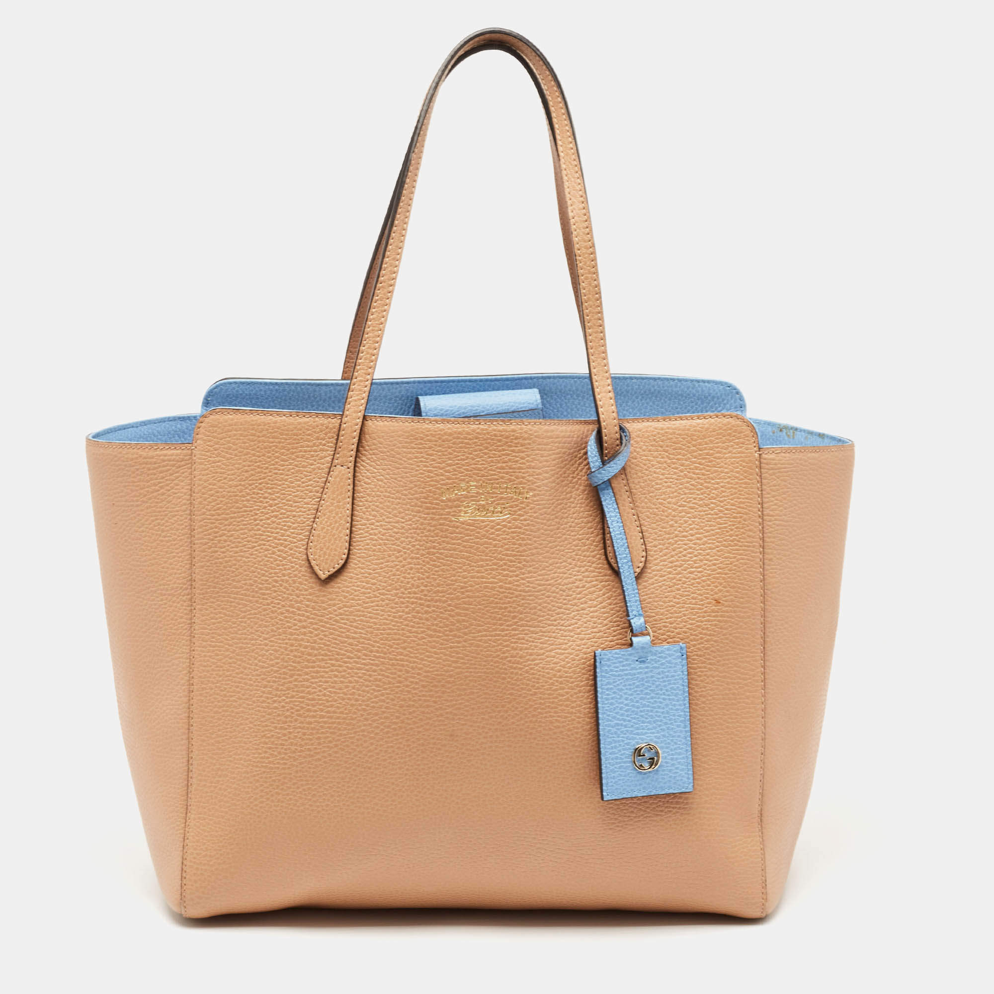 مملوكة مسبقًا Gucci Camelia/Mineral Blue Leather Medium Swing Tote