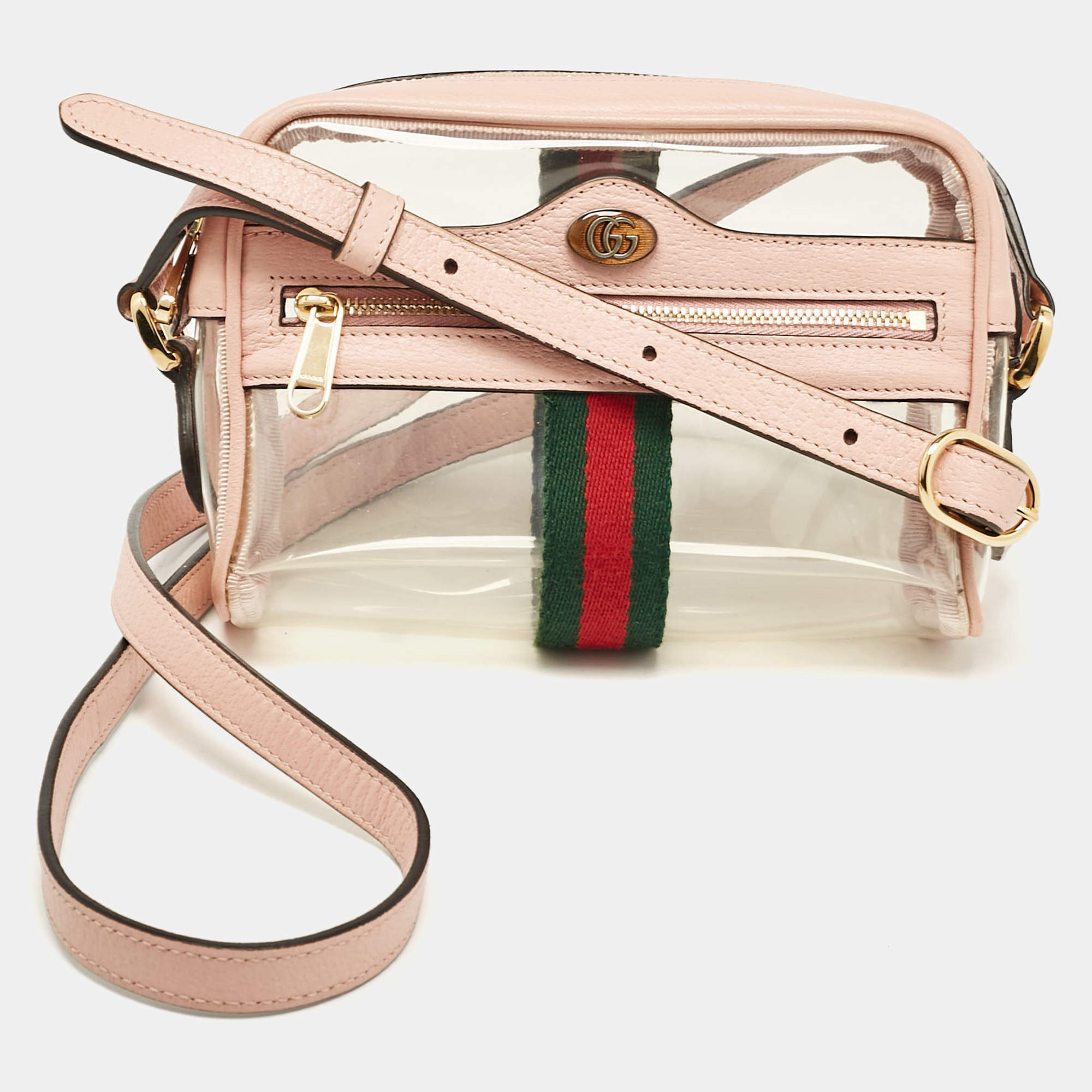 Pre Owned Gucci Light Pink Leather and PVC Mini Ophidia Crossbody Bag