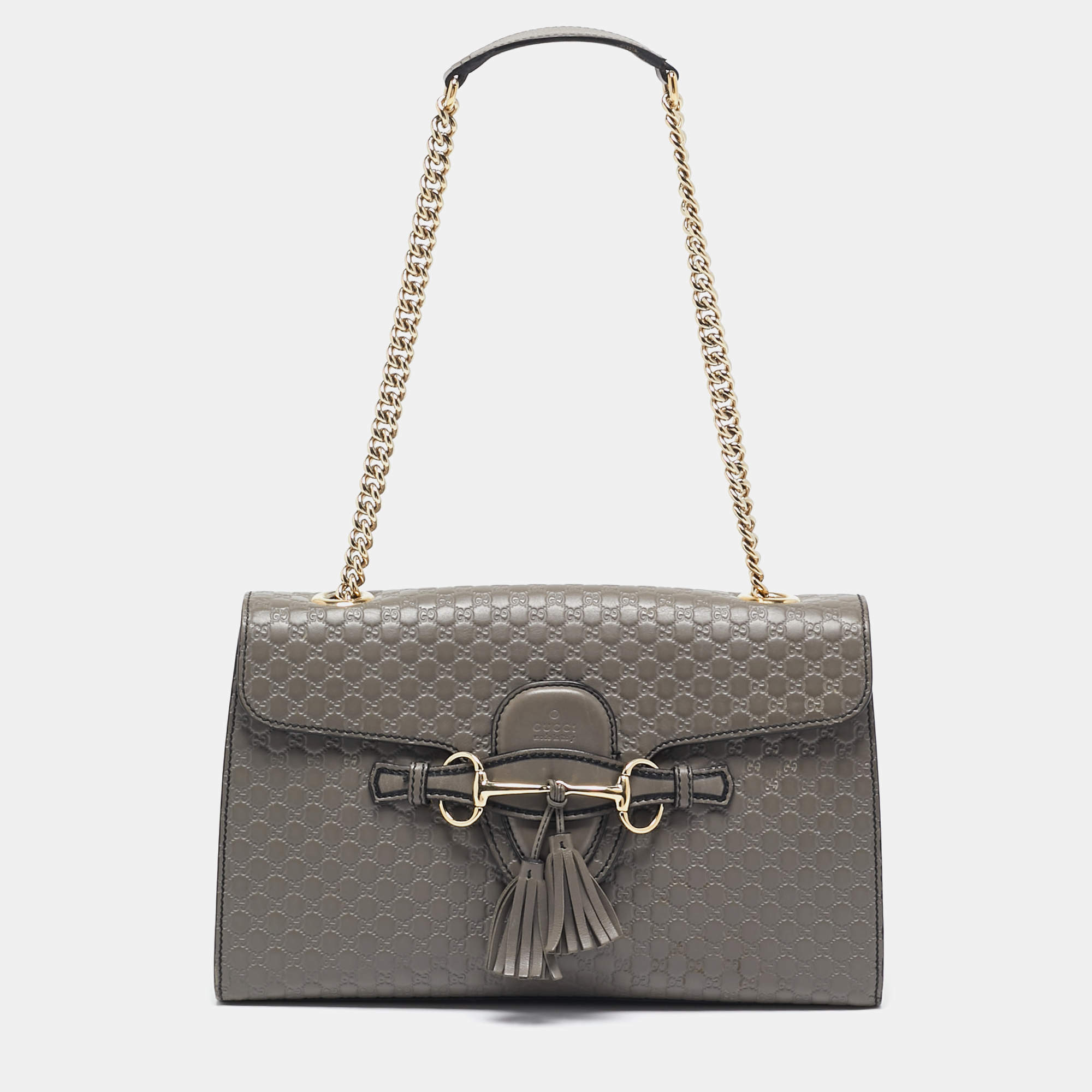 Pre Owned Gucci Grey Microguccissima Leather Medium Emily Shoulder Bag