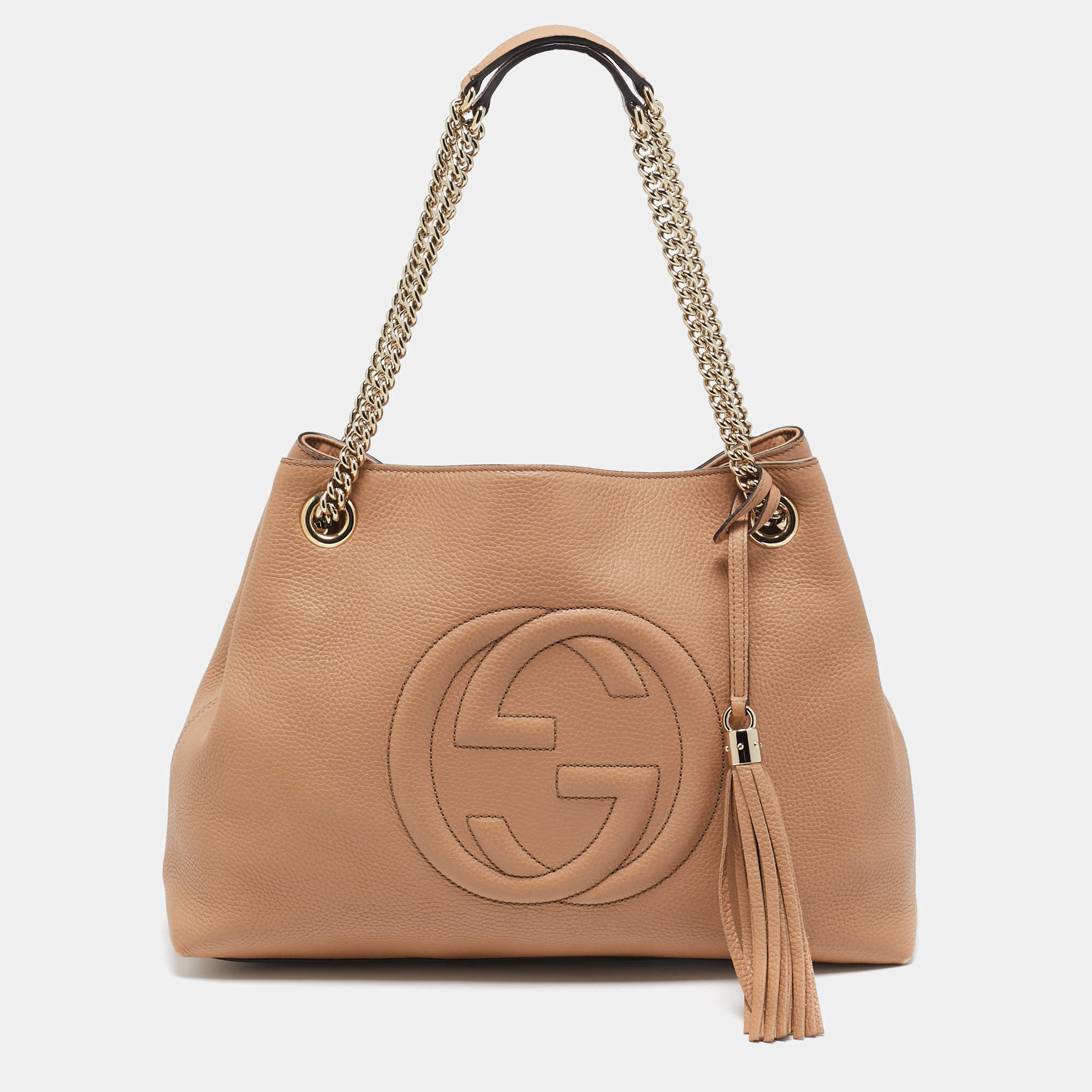 Pre Owned Gucci Beige Leather Medium Chain Soho Tote