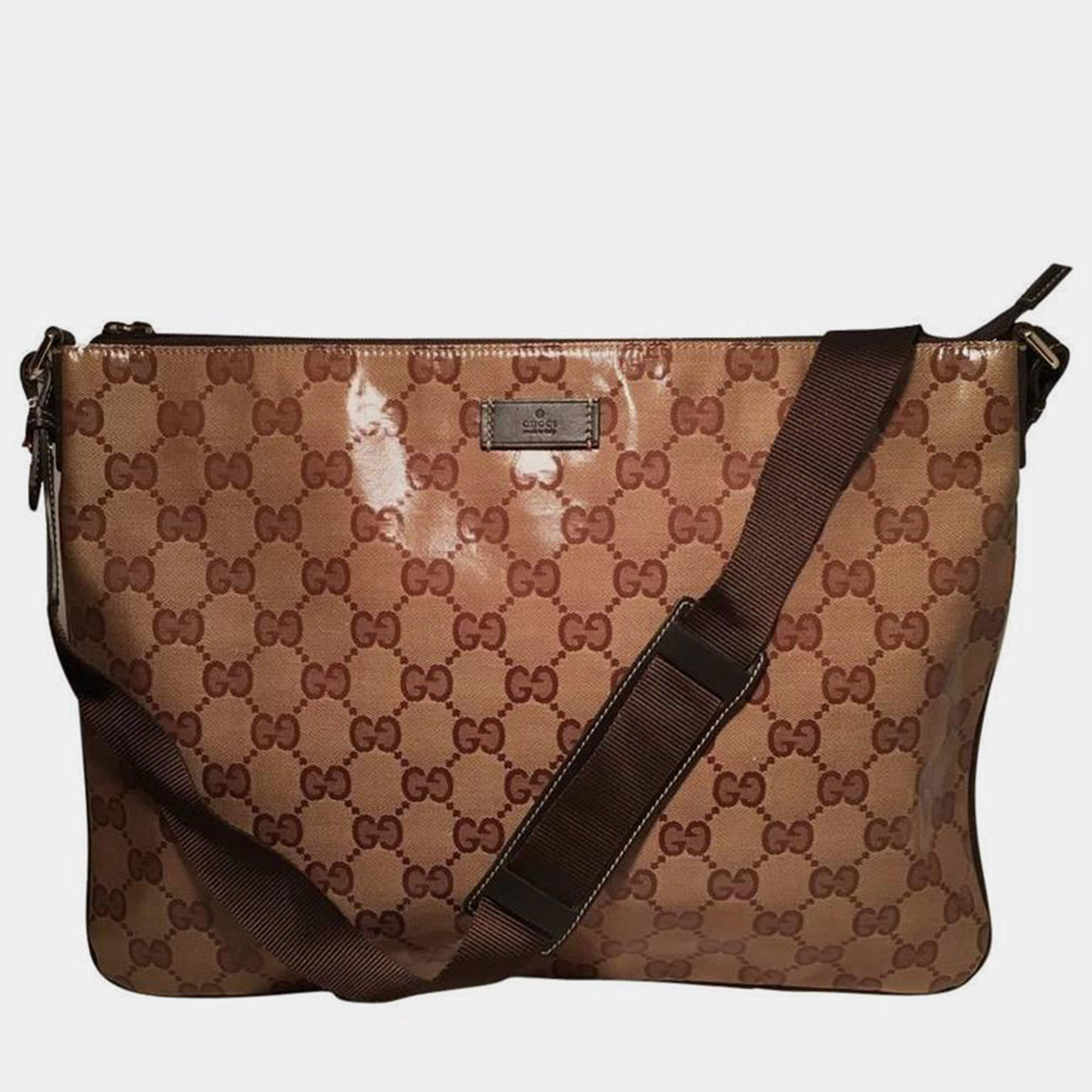 Gucci Xl Coated Monogram Canvas Slim Messenger Shoulder Bag