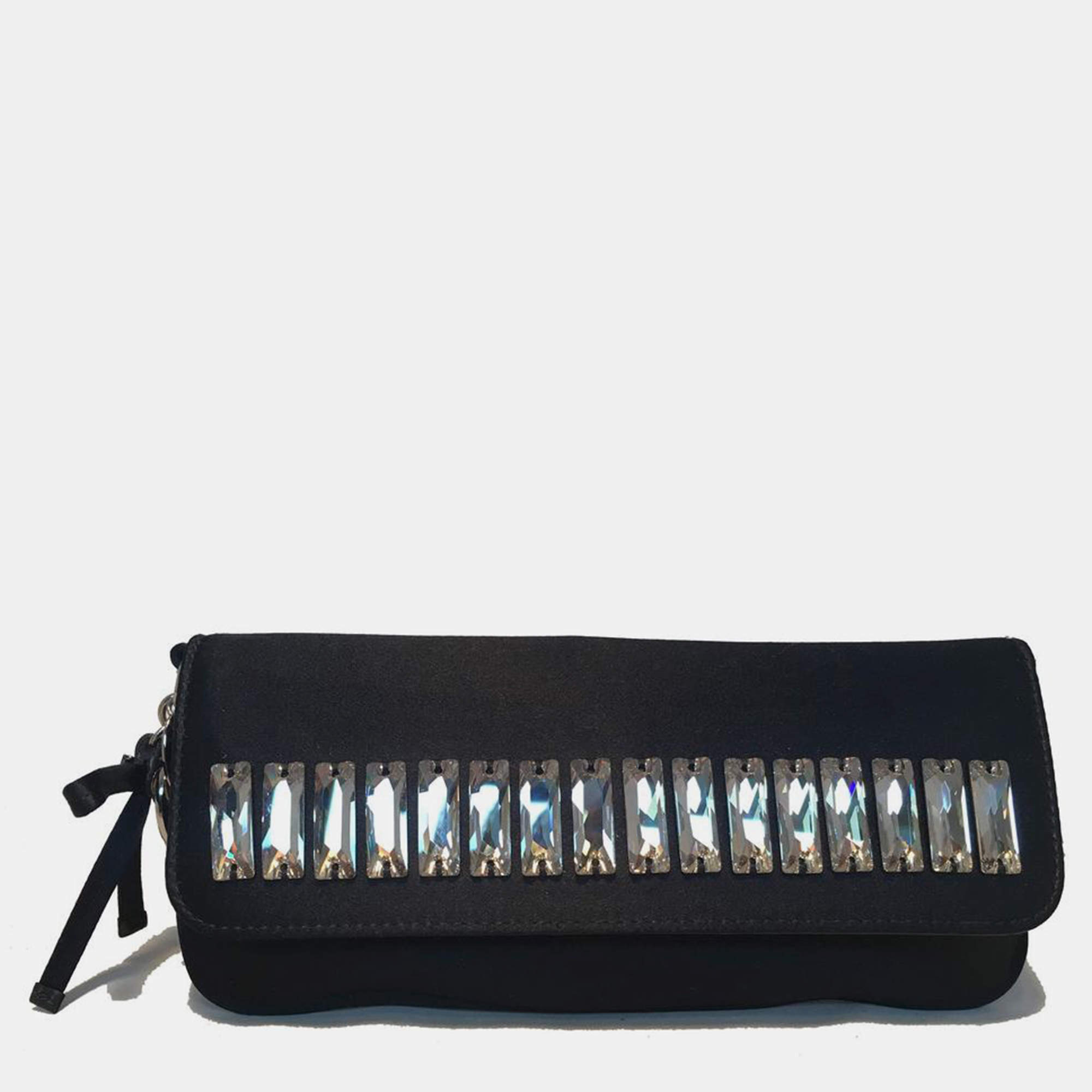 Gucci Black Silk Crystal Front Beaded Evening Bag Clutch