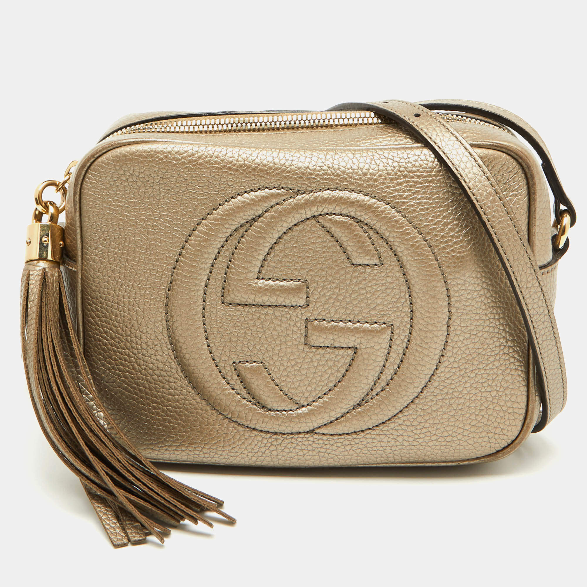 Gucci Metallic Beige Leather Small Soho Shoulder Bag