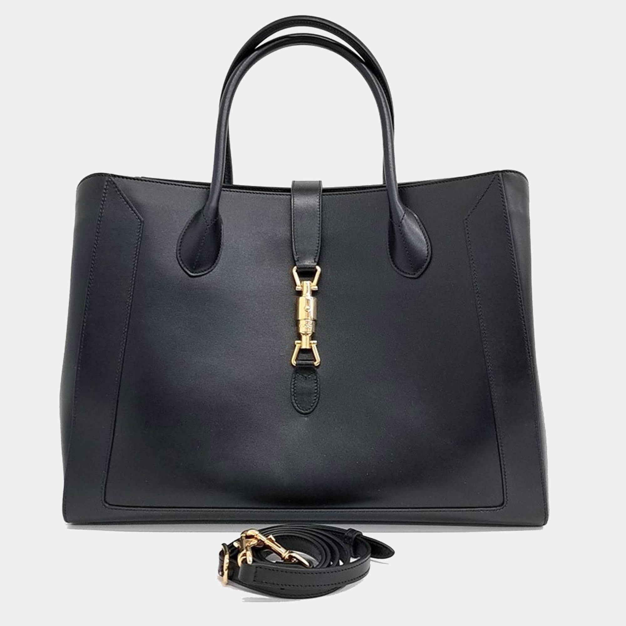 Pre Owned Gucci Black Leather Jackie 1961 Large Tote Bag