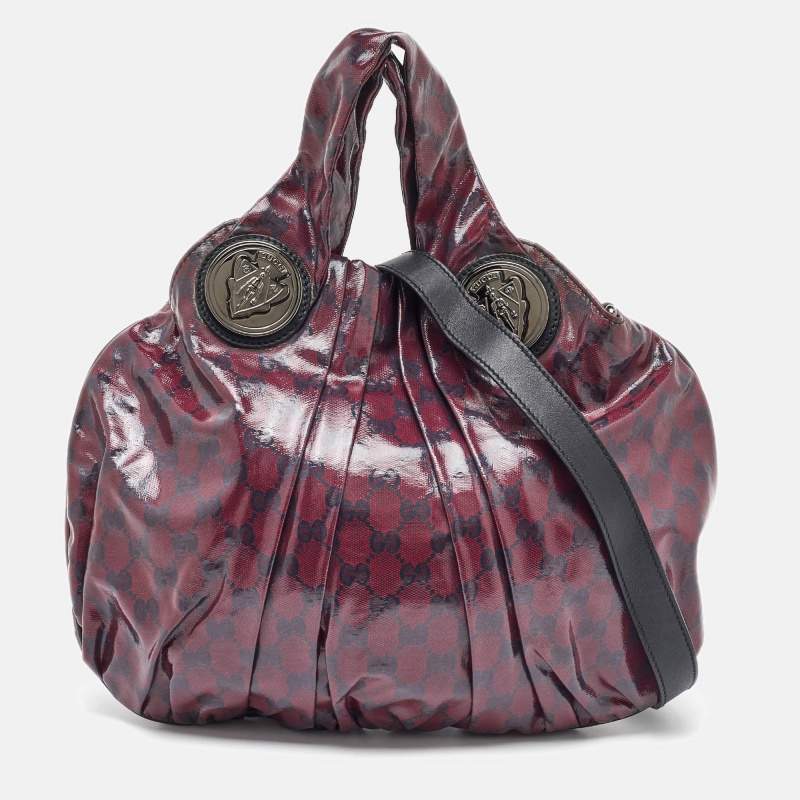 Gucci Burgundy/Black GG Crystal Canvas and Leather Hysteria Hobo