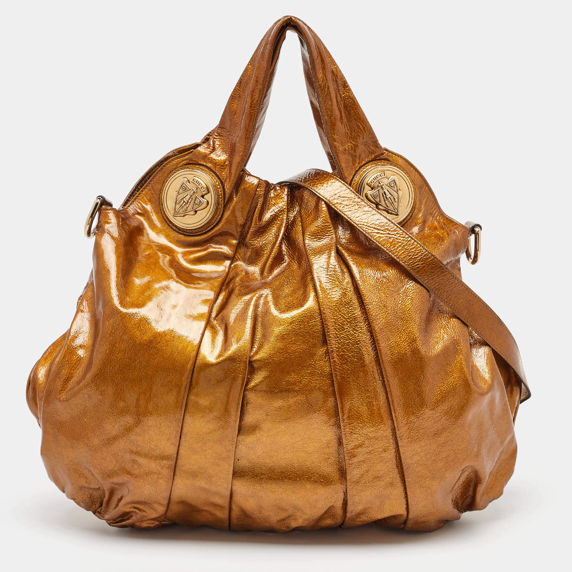 Gucci Gold Patent Leather Large Hysteria Hobo