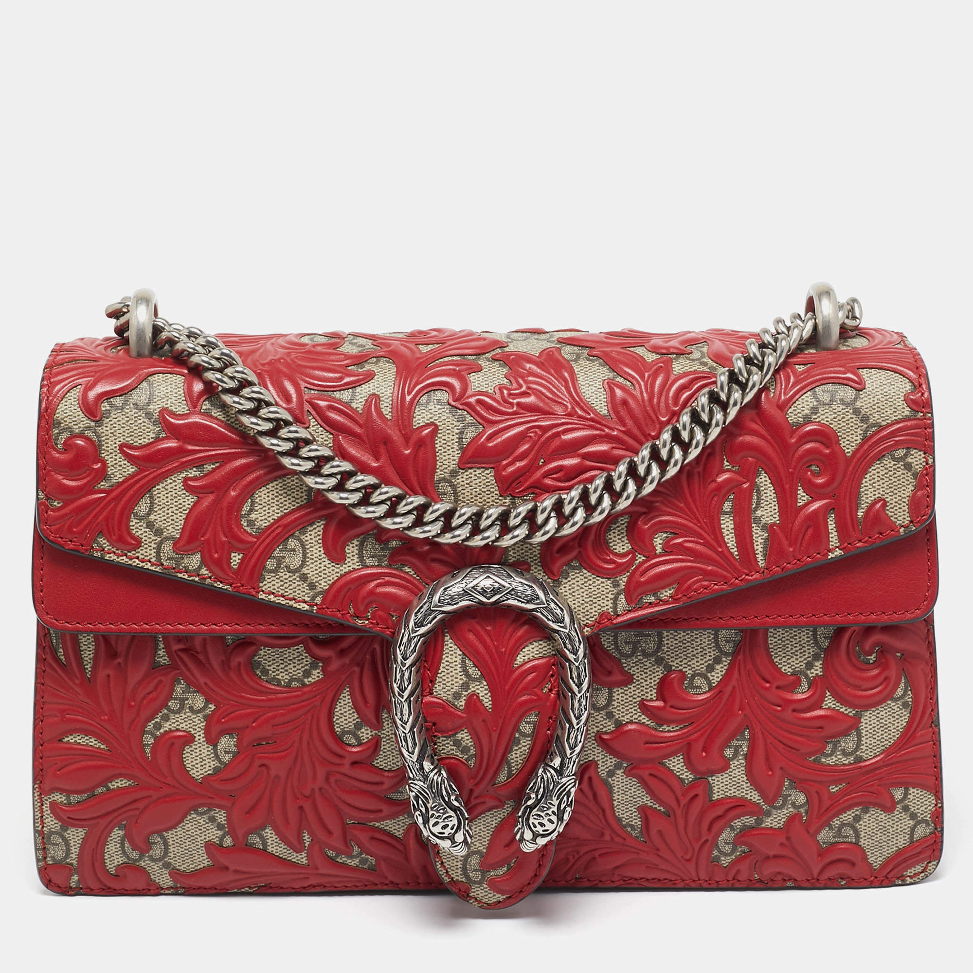 Pre Owned Gucci Red GG Supreme Canvas Small Dionysus Arabesque Shoulder Bag