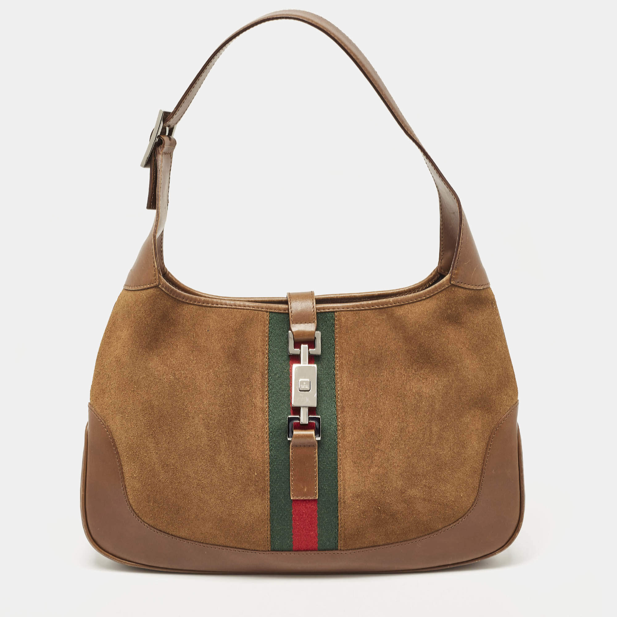Pre Owned Gucci Brown Suede and Leather Jackie Bardot Hobo
