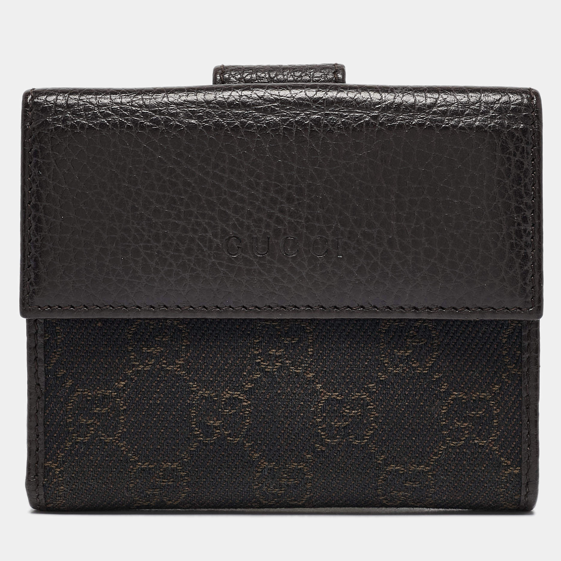 Gucci Dark Brown GG Canvas and Leather Flap French Wallet