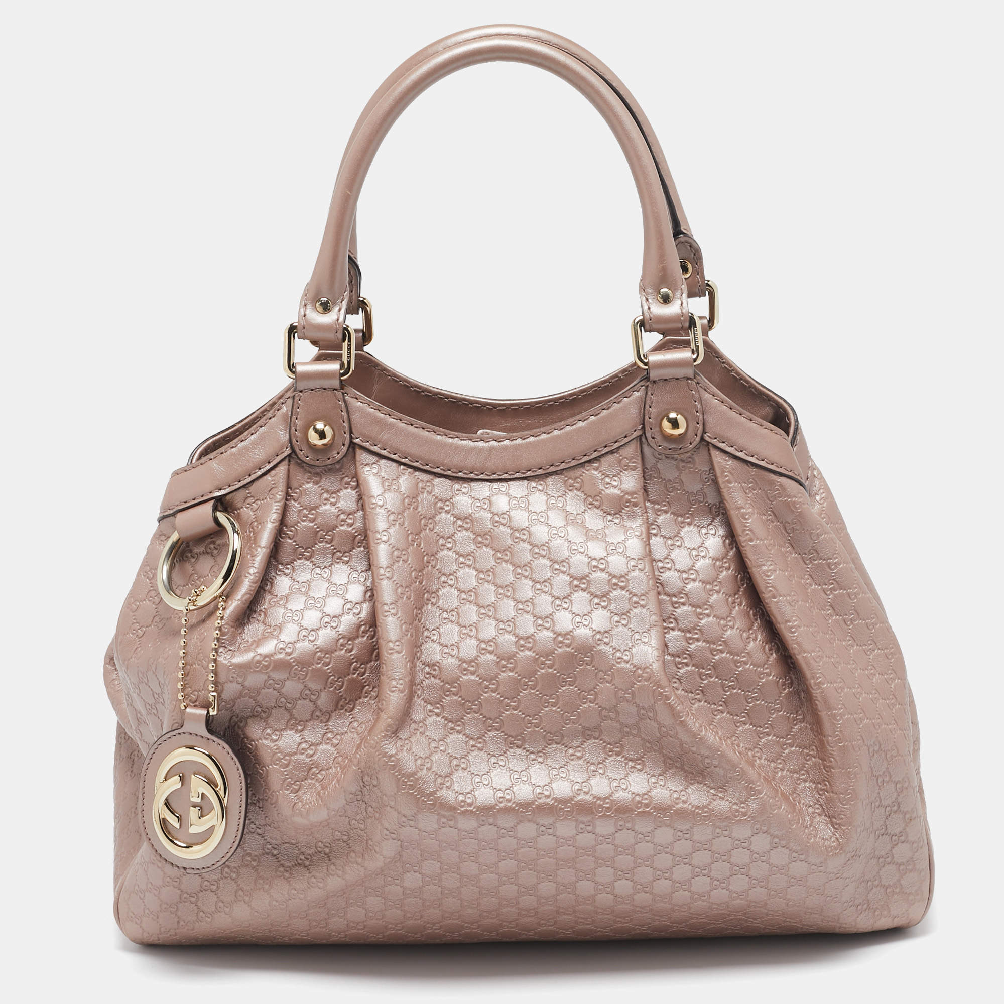 Pre Owned Gucci Metallic Pink Guccissima Leather Medium Sukey Tote