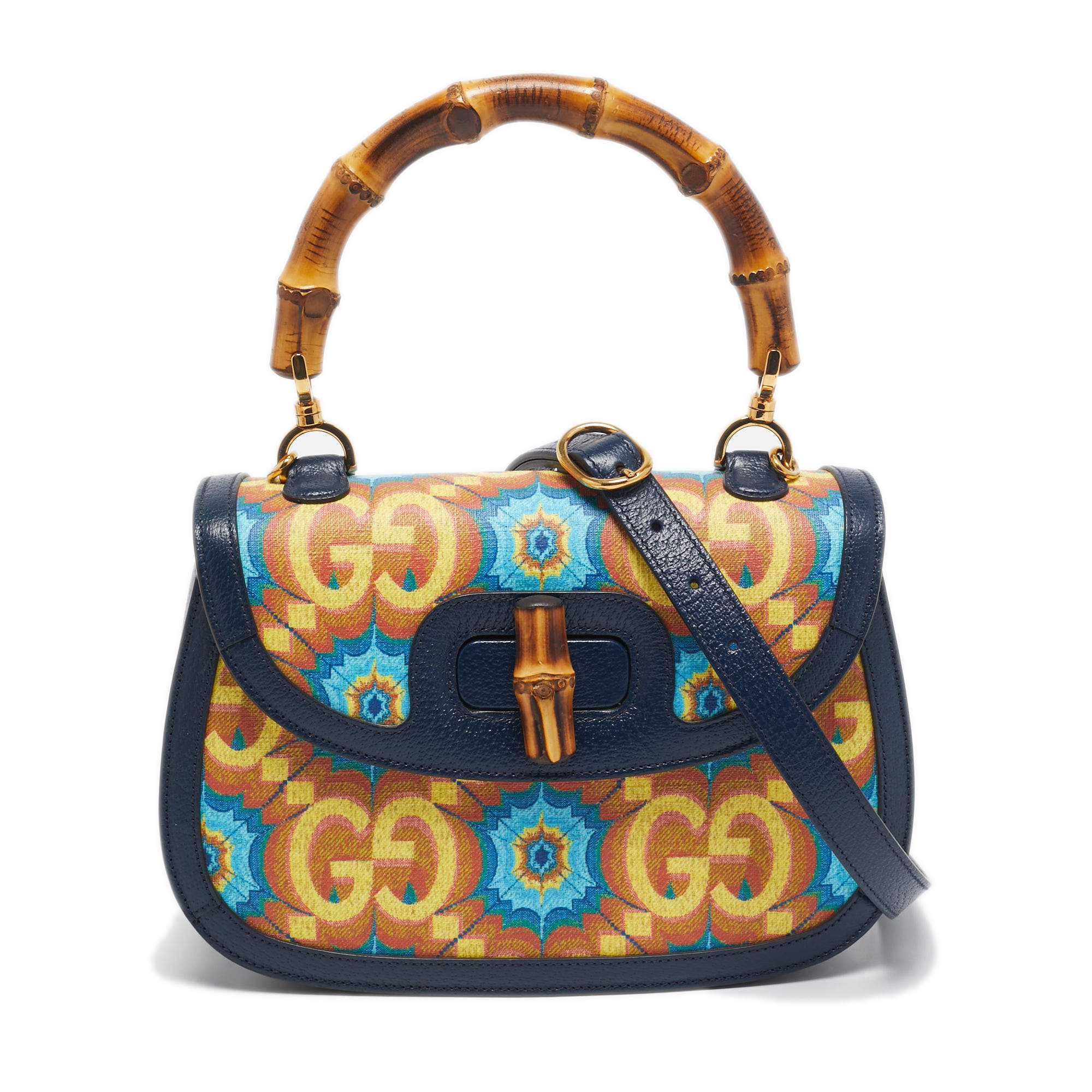 Gucci Multicolor Kaleidoscope GG Supreme Canvas and Leather Medium Bamboo 1947 Top Handle Bag