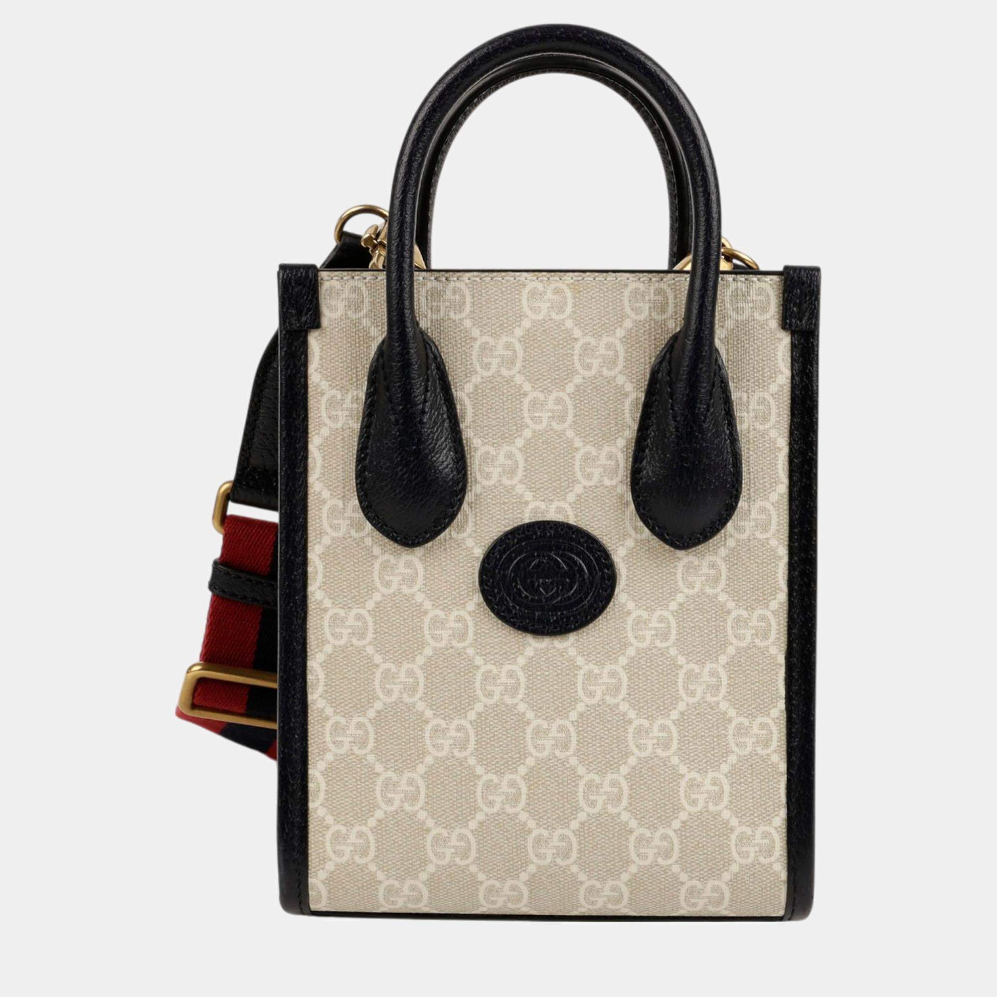 Gucci GG Coated Canvas/Leather Mini Interlocking Tote Crossbody Bag