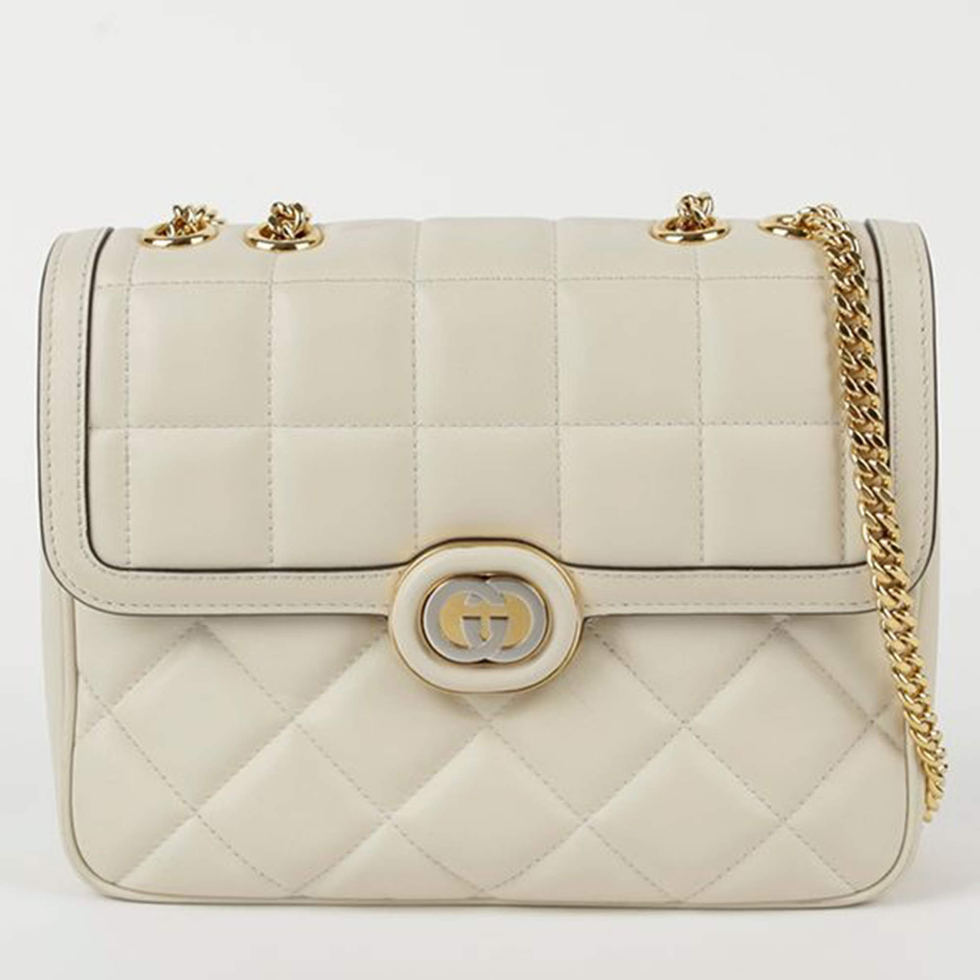 Gucci Small Off-White Leather Deco Shoulder Bag