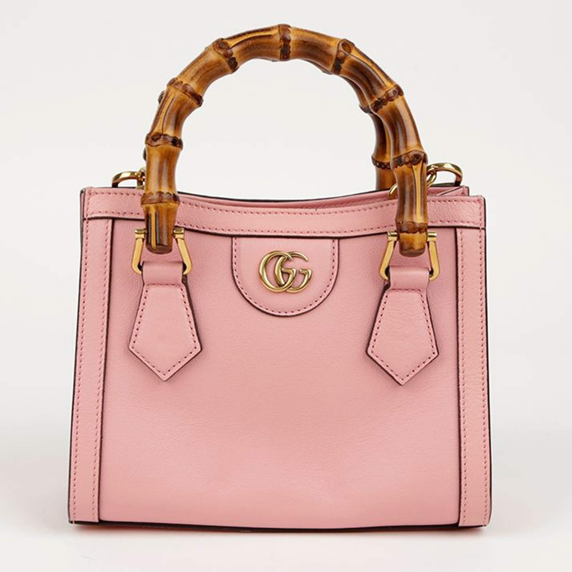 Gucci Pink Leather Mini Diana Bamboo Tote Bag