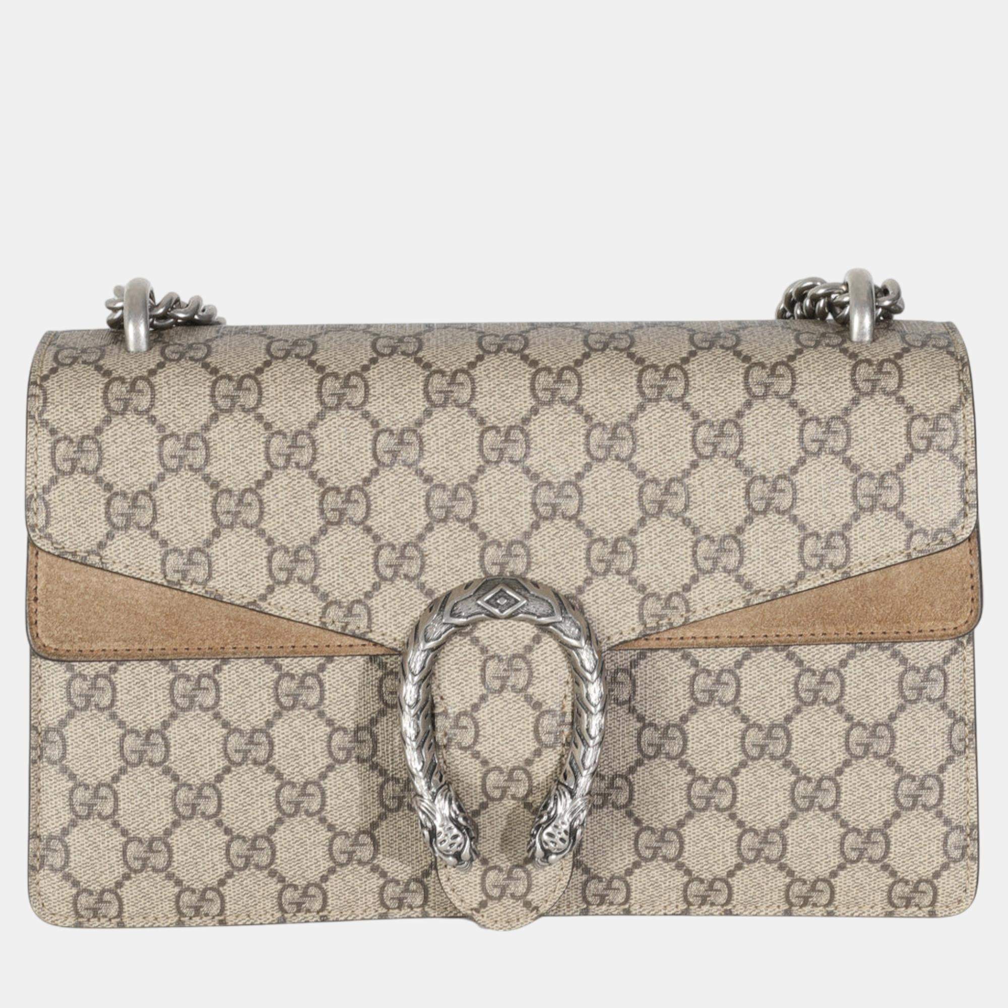 Gucci Beige GG Supreme Canvas Small Dionysus Chain Bag