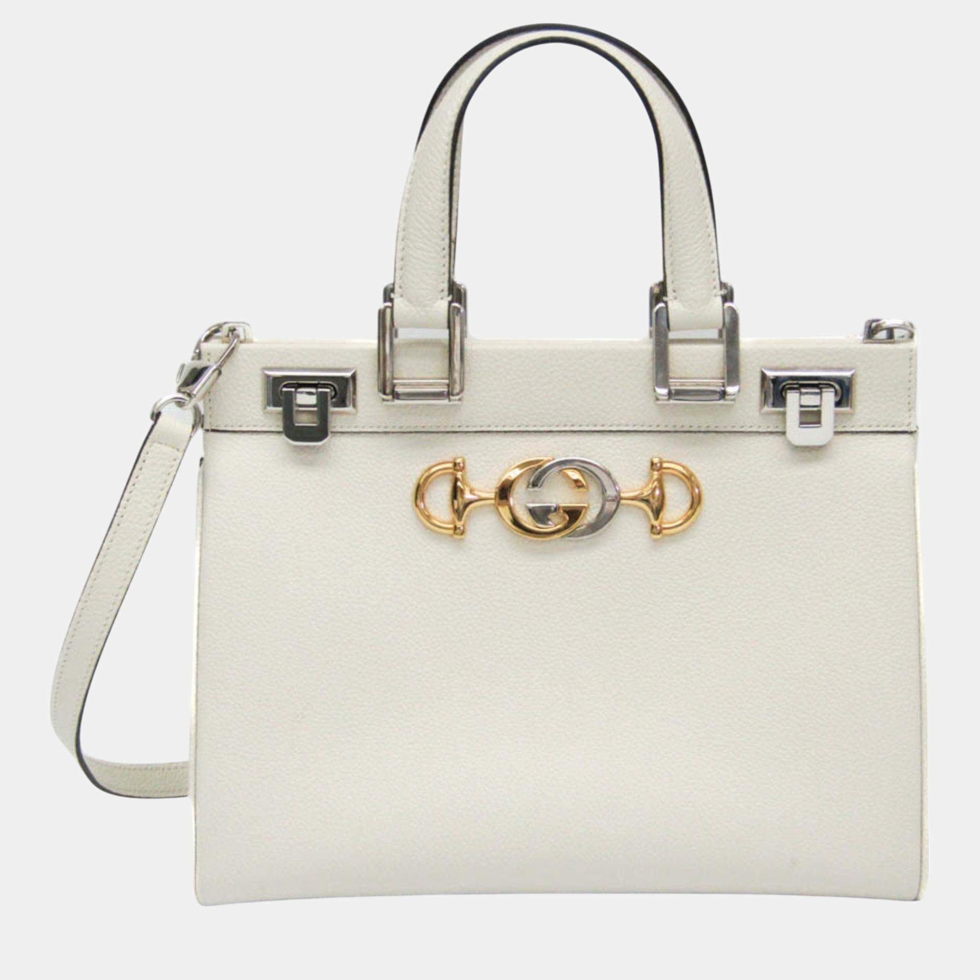 Gucci White Zumi Leather Shoulder Bag 