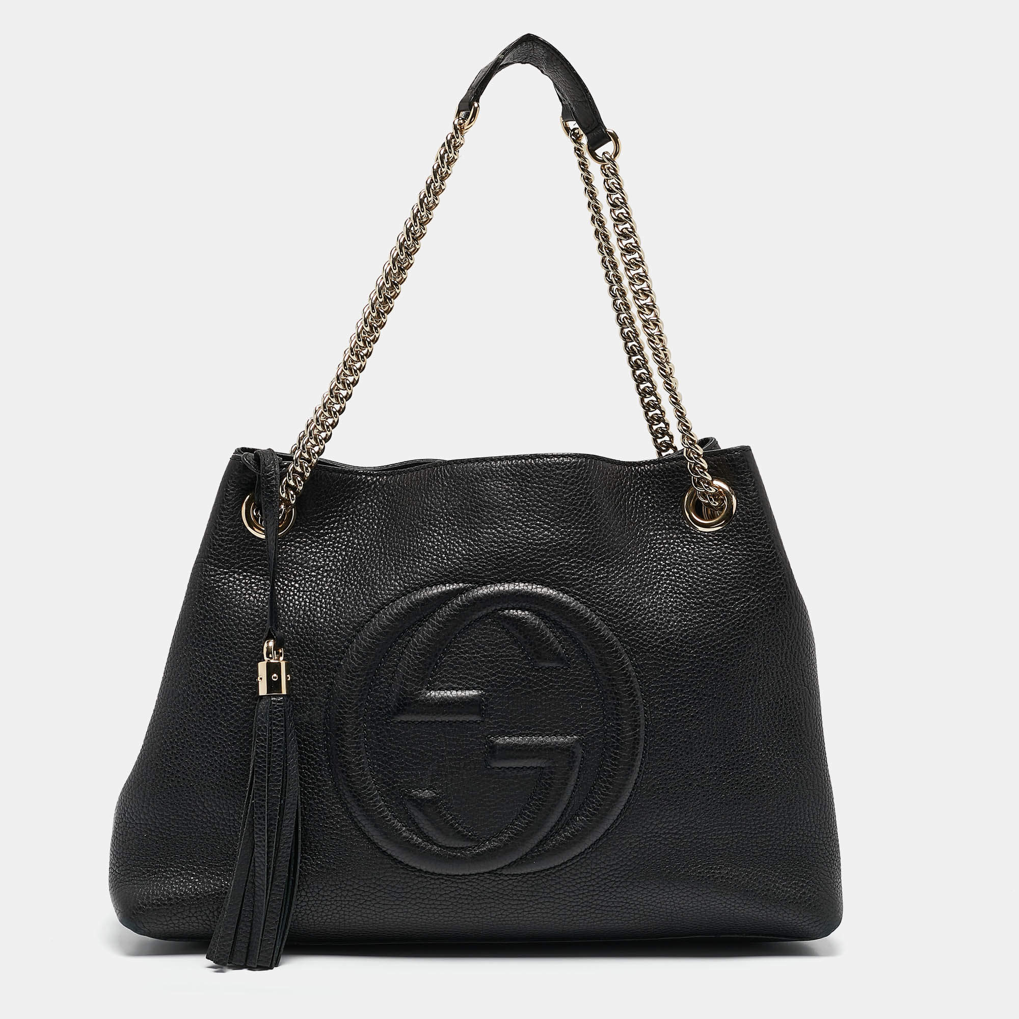 Pre Owned Gucci Black Leather Medium Soho Chain Tote