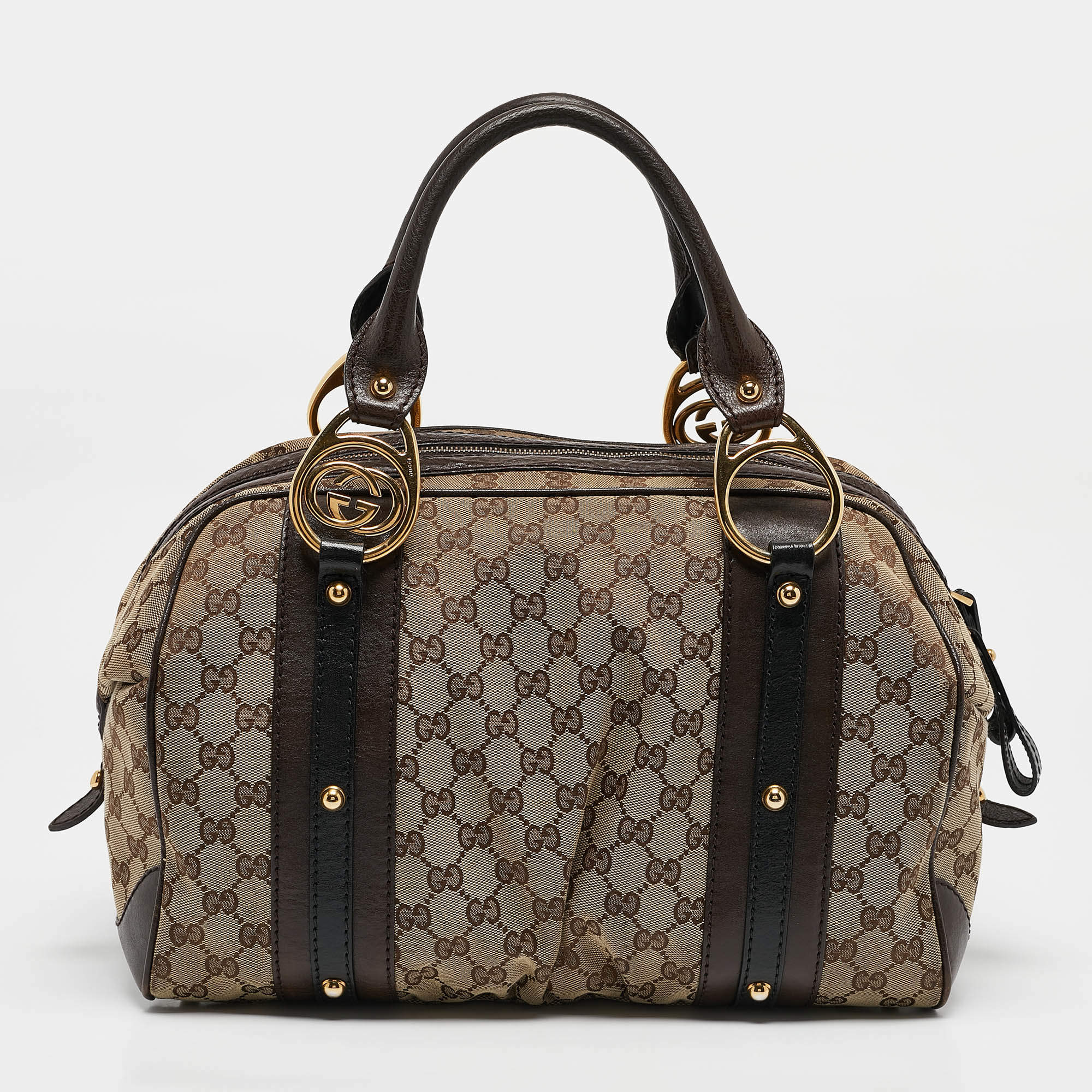 Gucci Beige/Brown GG Canvas and Leather G Interlocking Bowler Bag