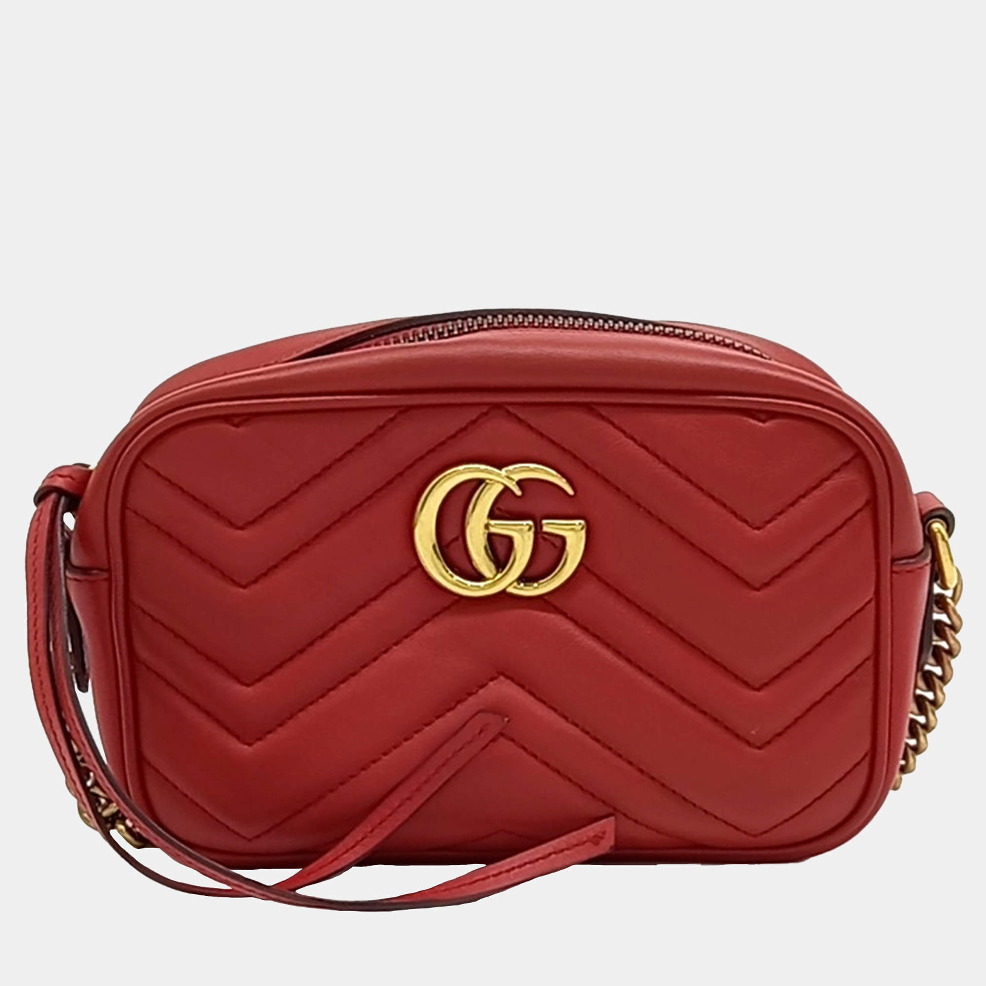 Gucci Red Leather GG Marmont Mini Crossbody Bag