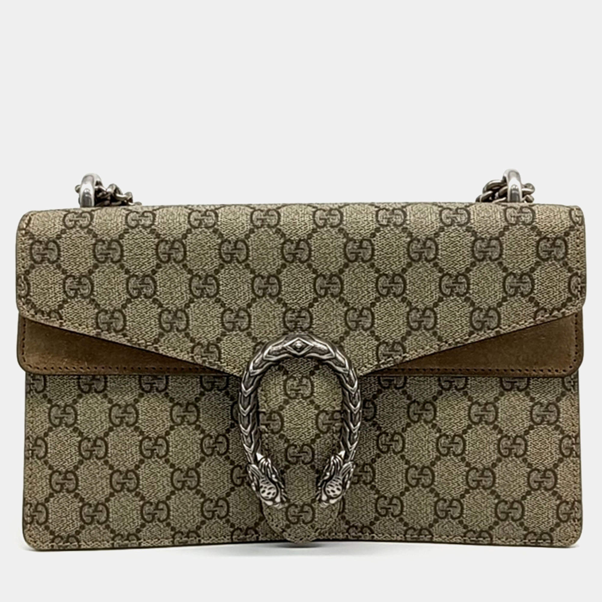 Pre Owned Gucci Beige Fabric Dionysus Chain Shoulder Bag