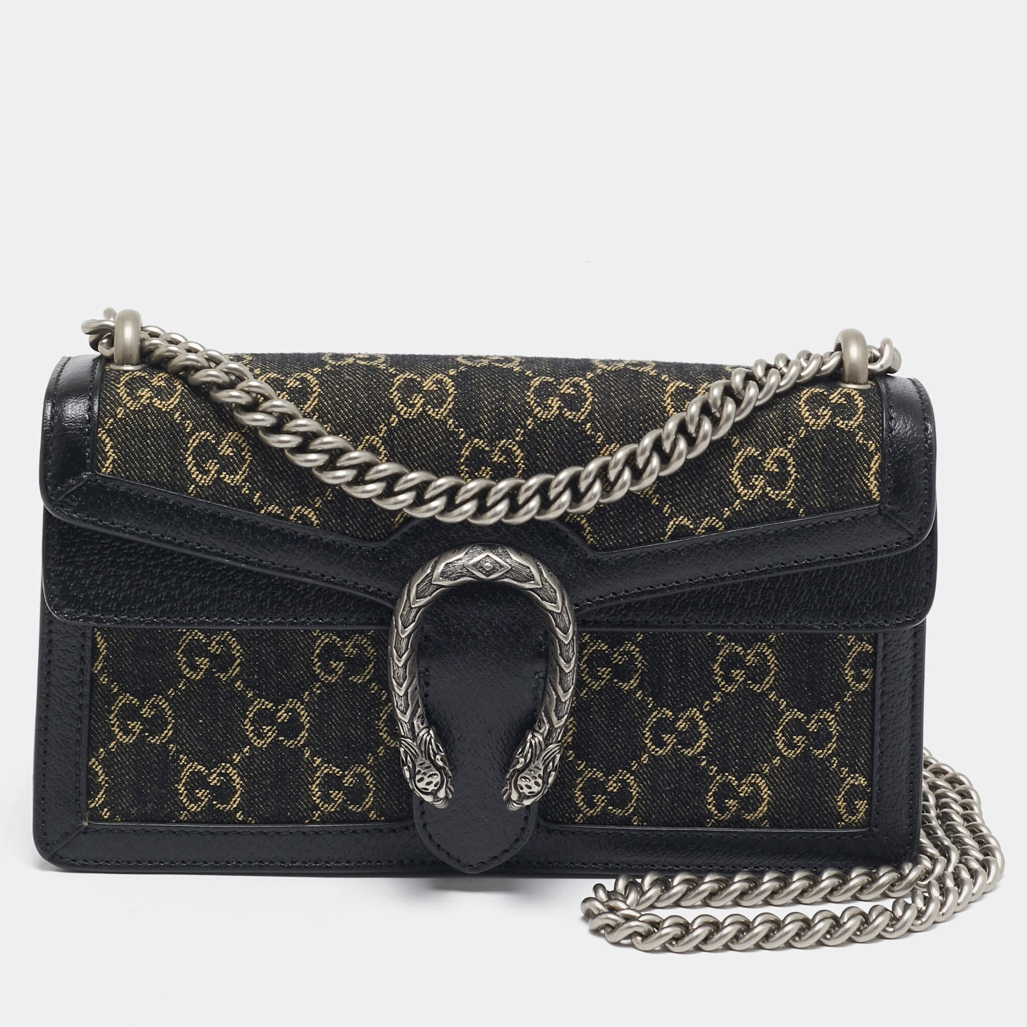 Pre Owned Gucci Black GG Denim Small Dionysus Shoulder Bag