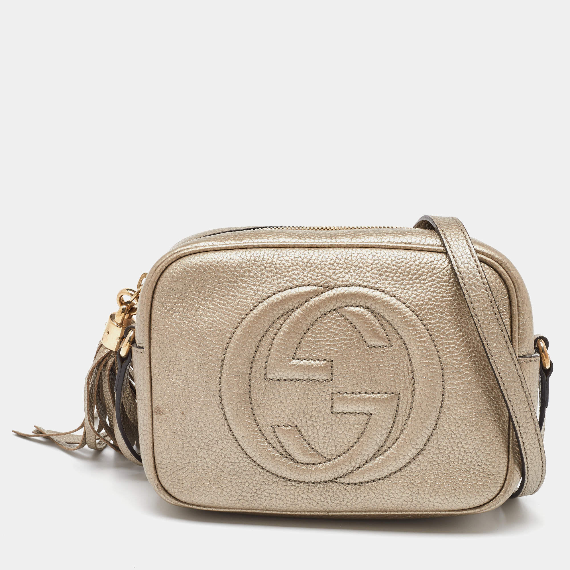 Pre Owned Gucci Metallic Leather Small Soho Disco Crossbody Bag