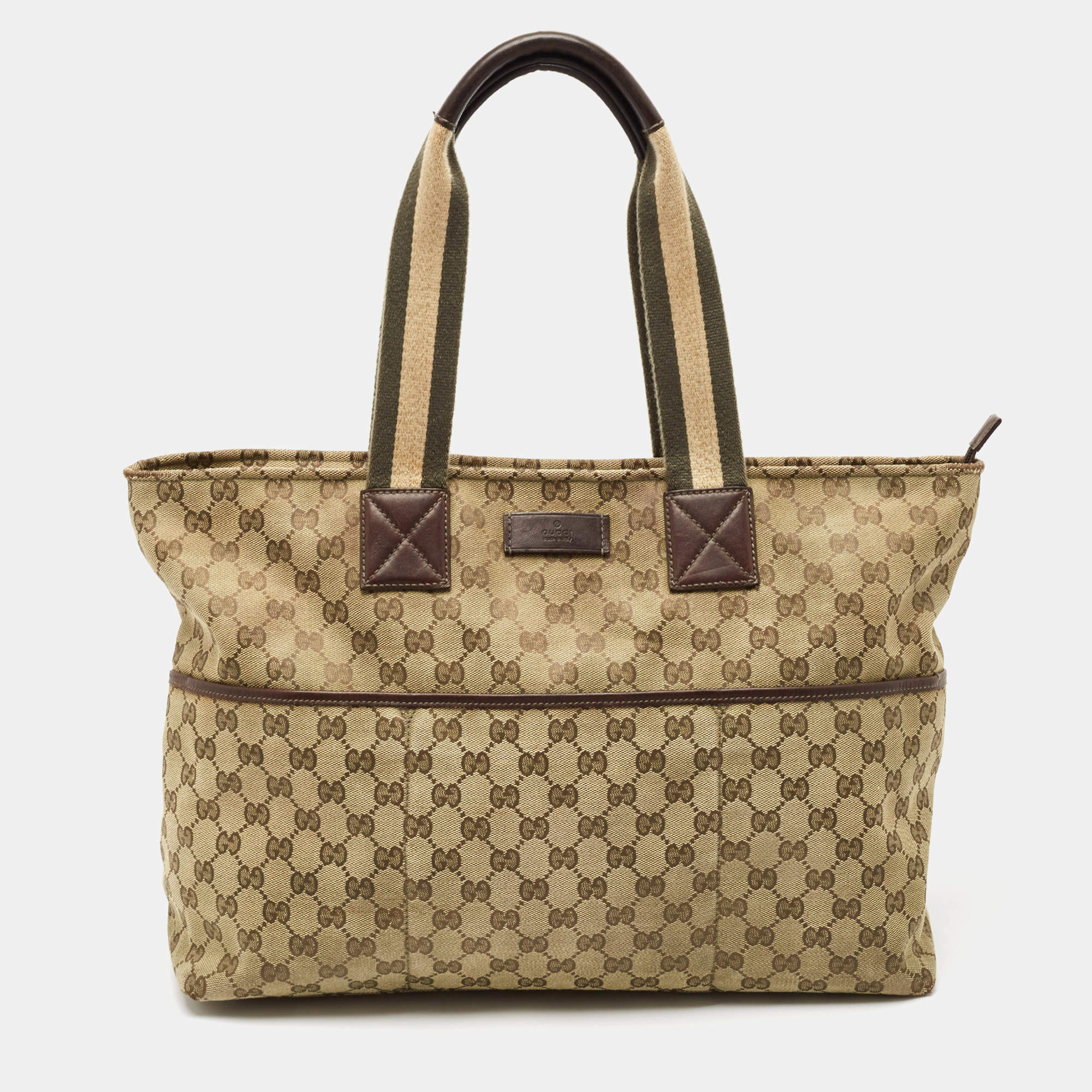 Gucci Beige/Green GG Canvas and Leather Diaper Tote