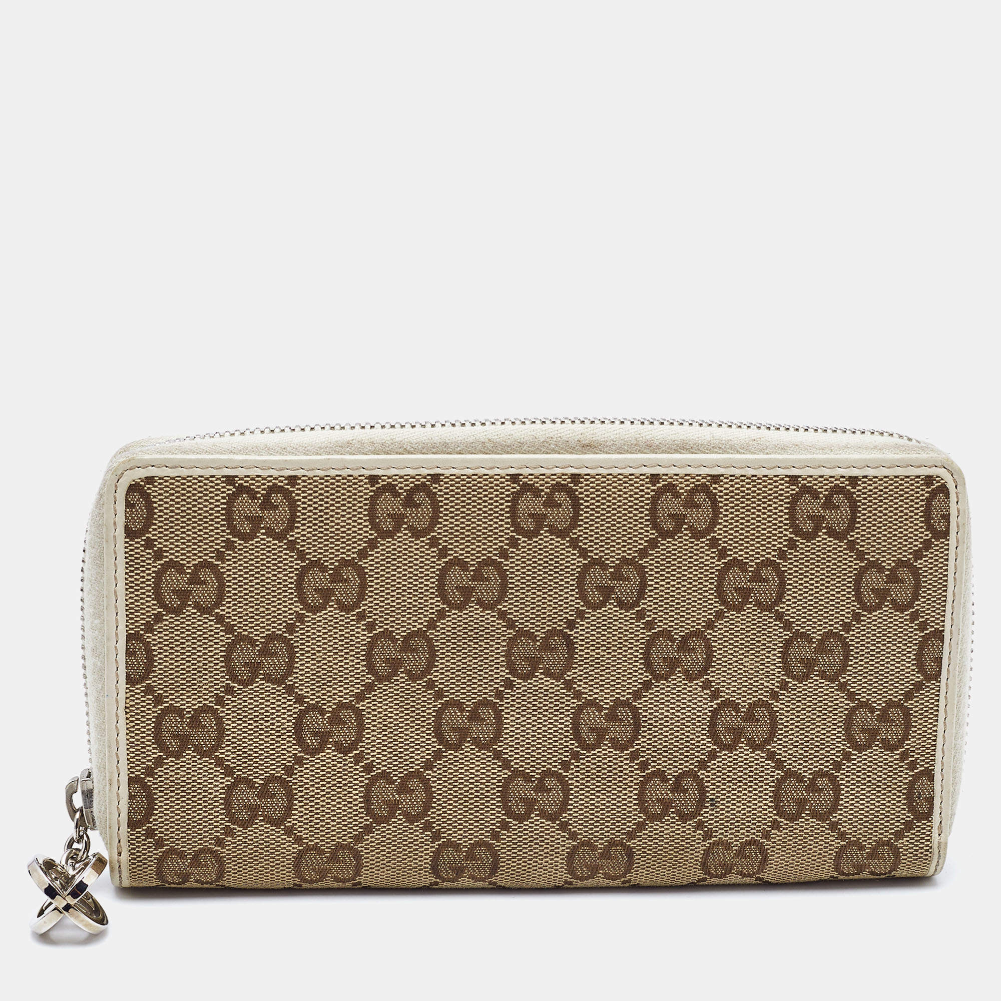 Gucci Beige/Cream GG Canvas and Leather Zip Around Wallet