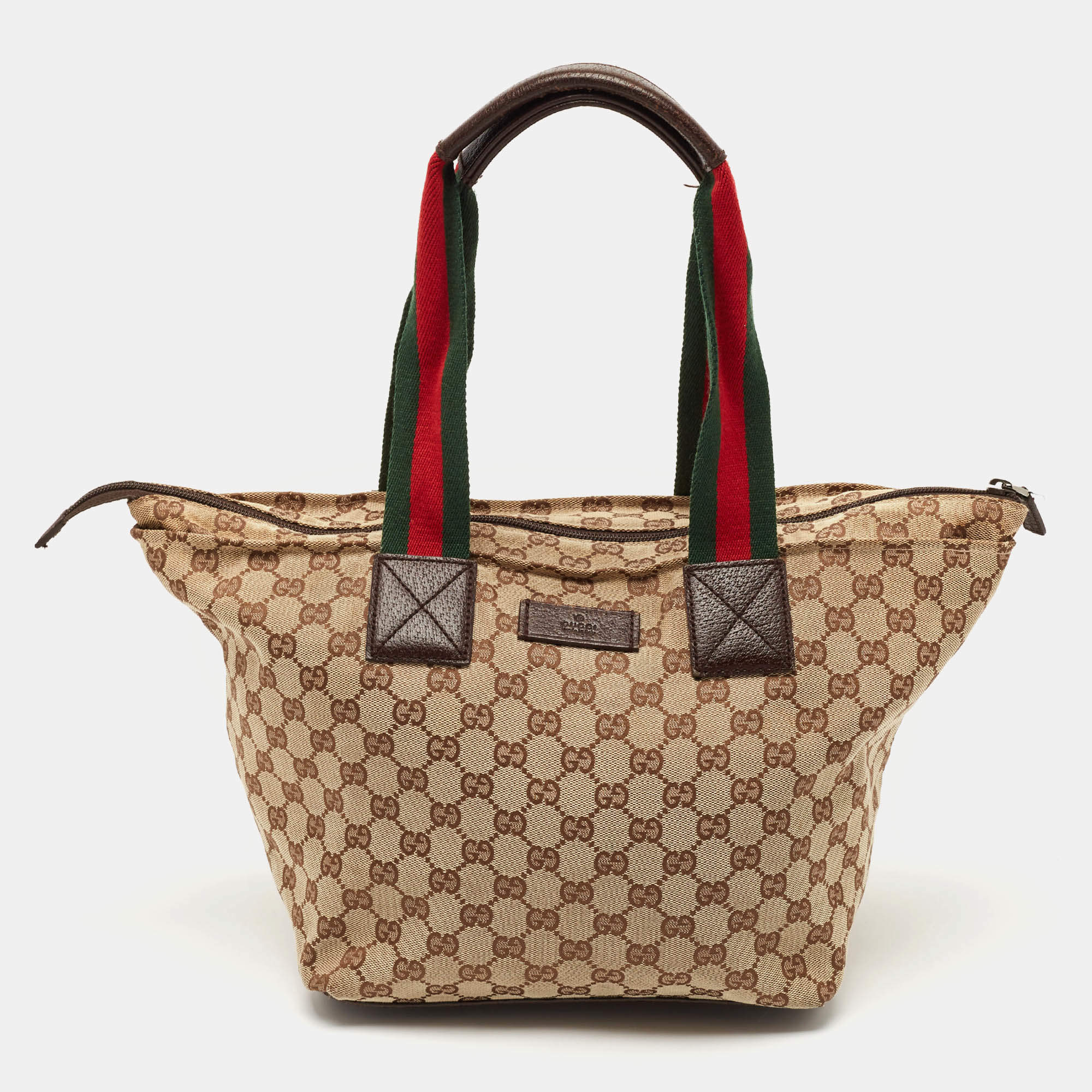 Gucci Beige/Brown GG Canvas and Leather Web Handle Tote