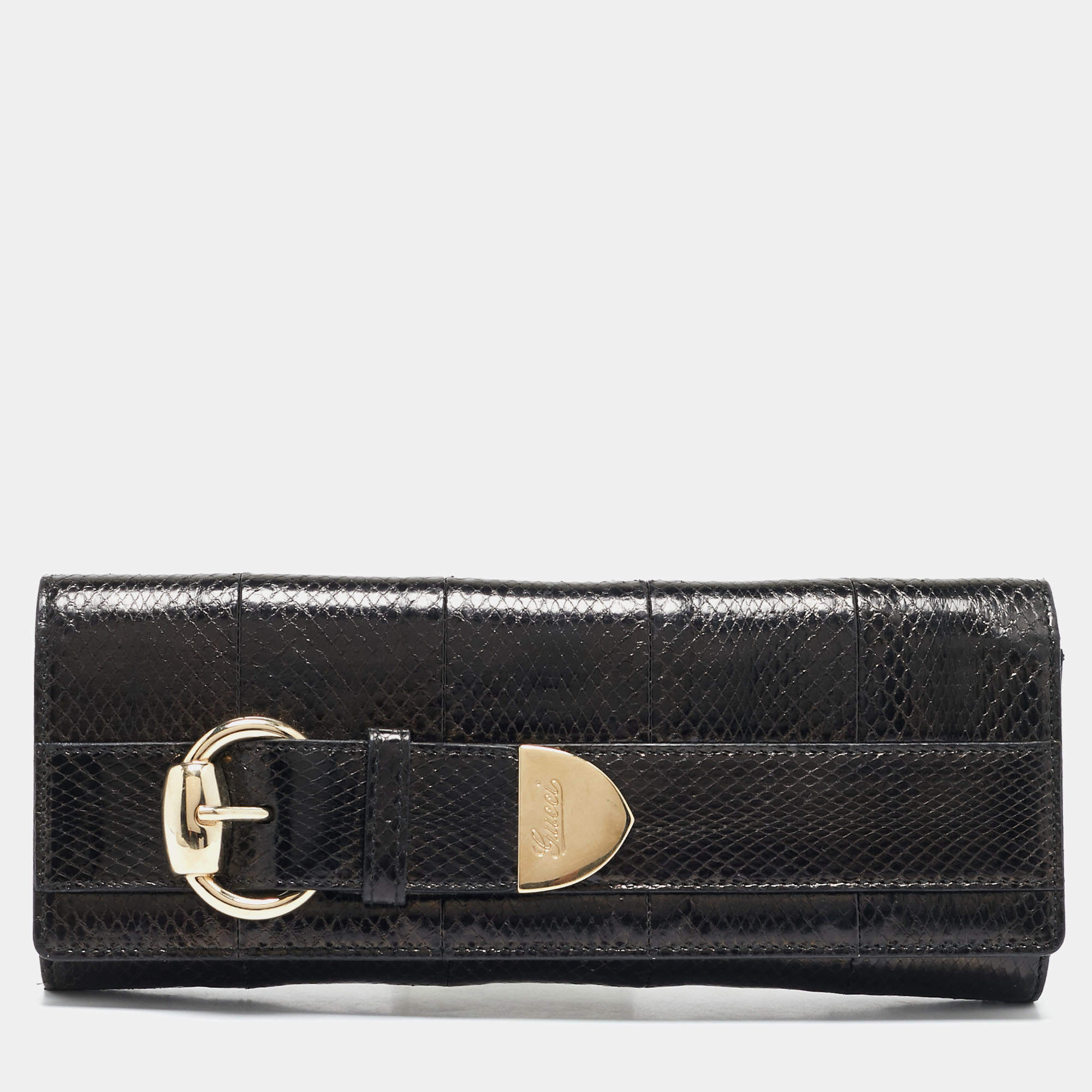 Pre Owned Gucci Black Snakeskin Romy Clutch