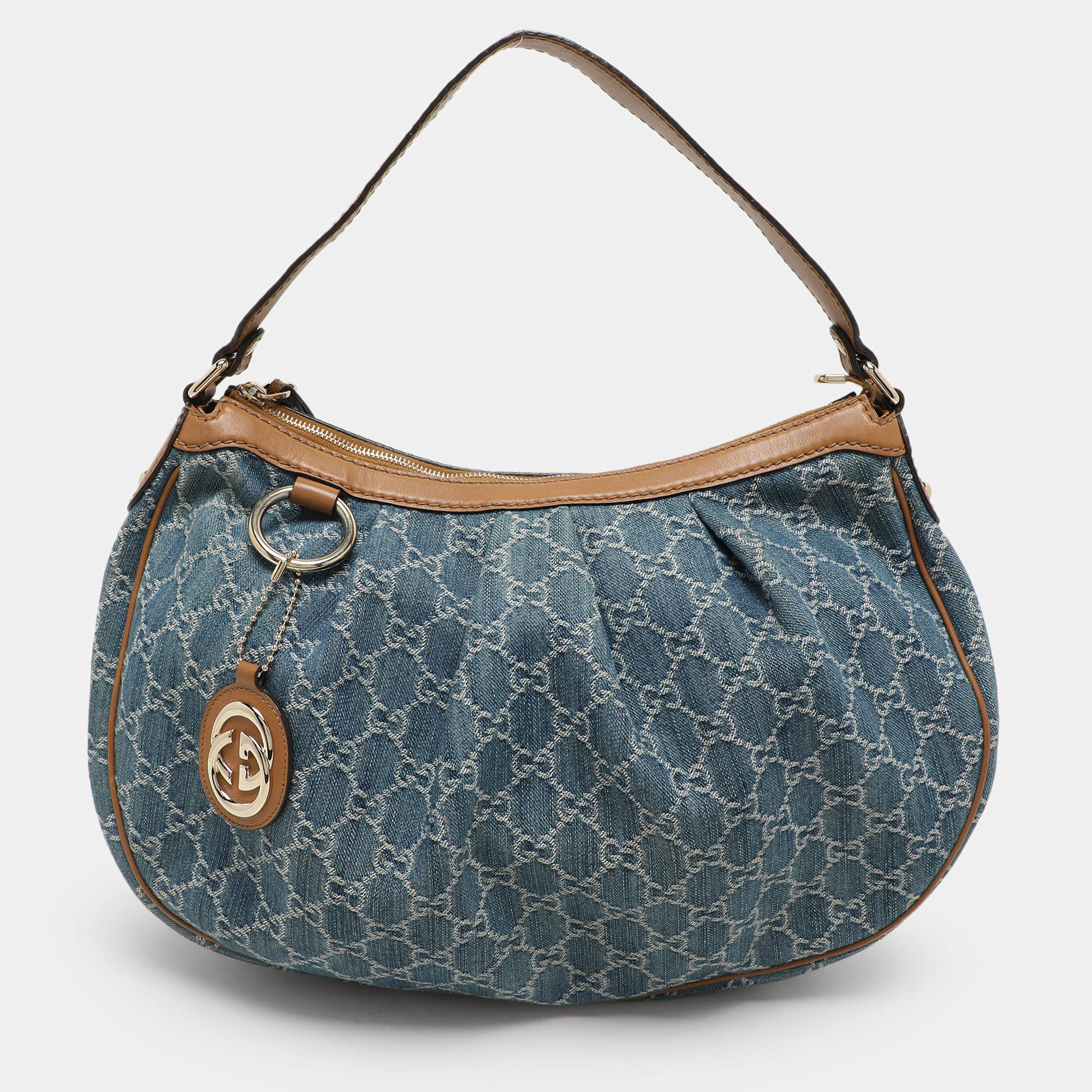 مملوكة مسبقًا Gucci GG Denim and Leather Medium Sukey Hobo