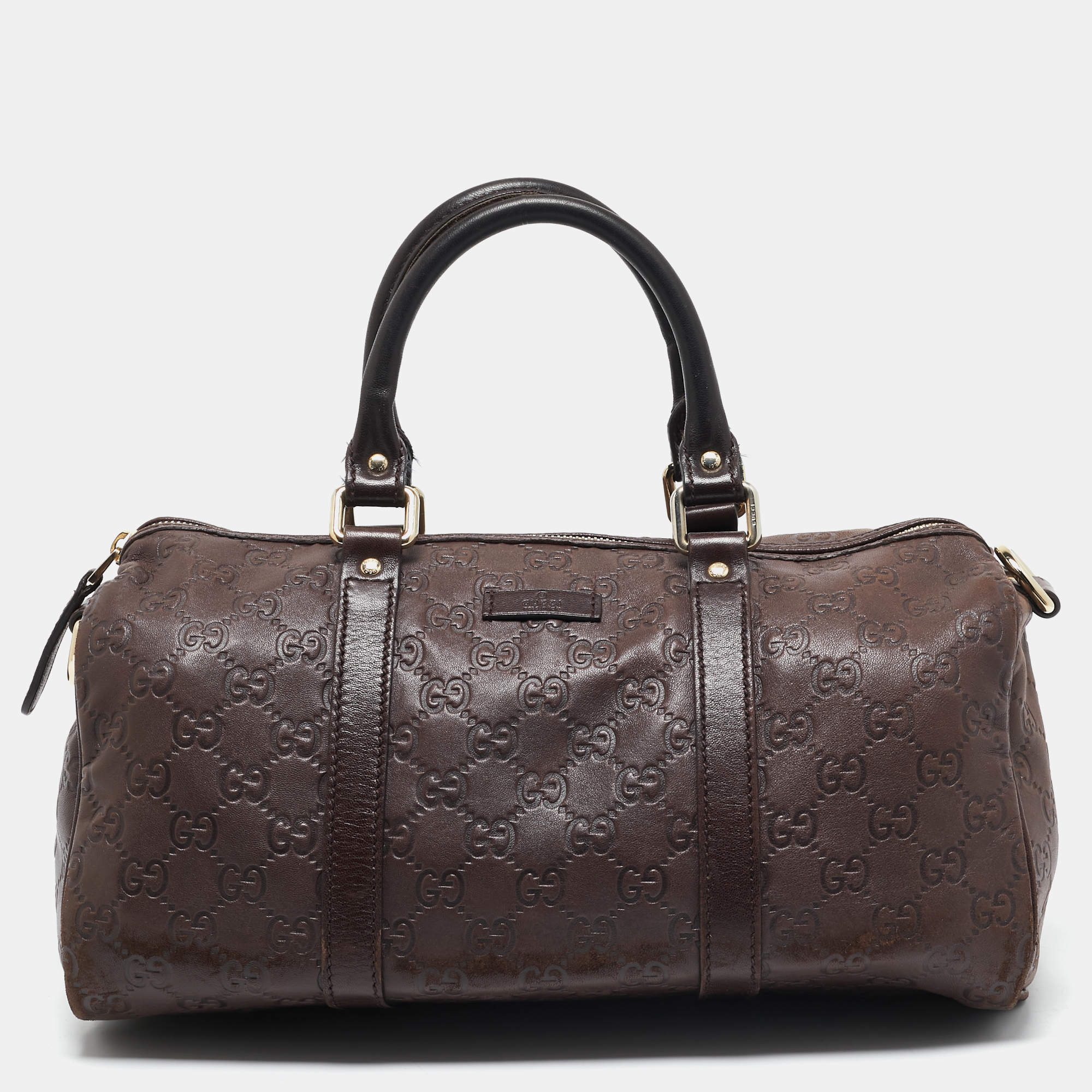 Pre Owned Gucci Dark Brown Guccissima Leather Medium Joy Boston Bag