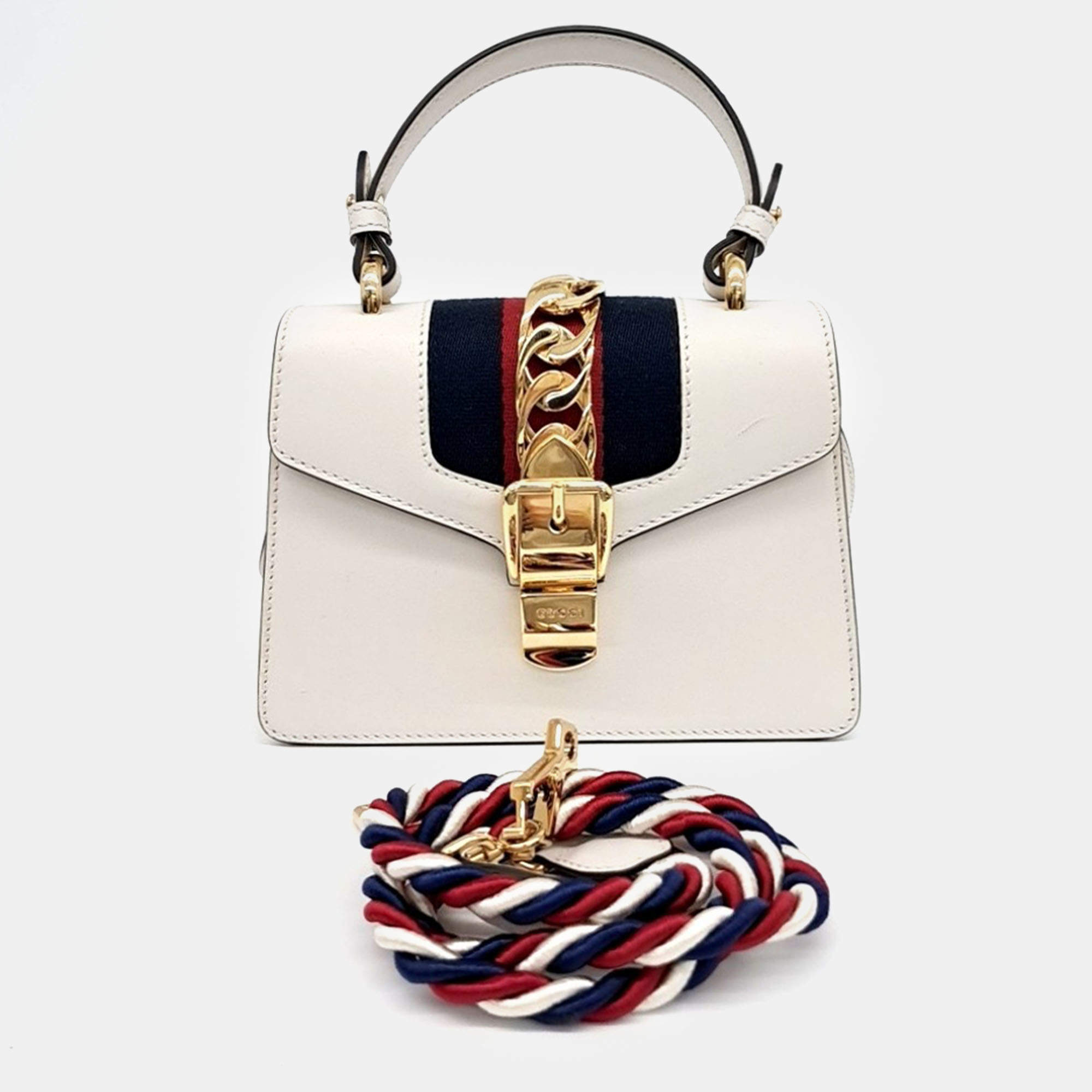 Gucci White Leather Sylvie Mini Tote Bag