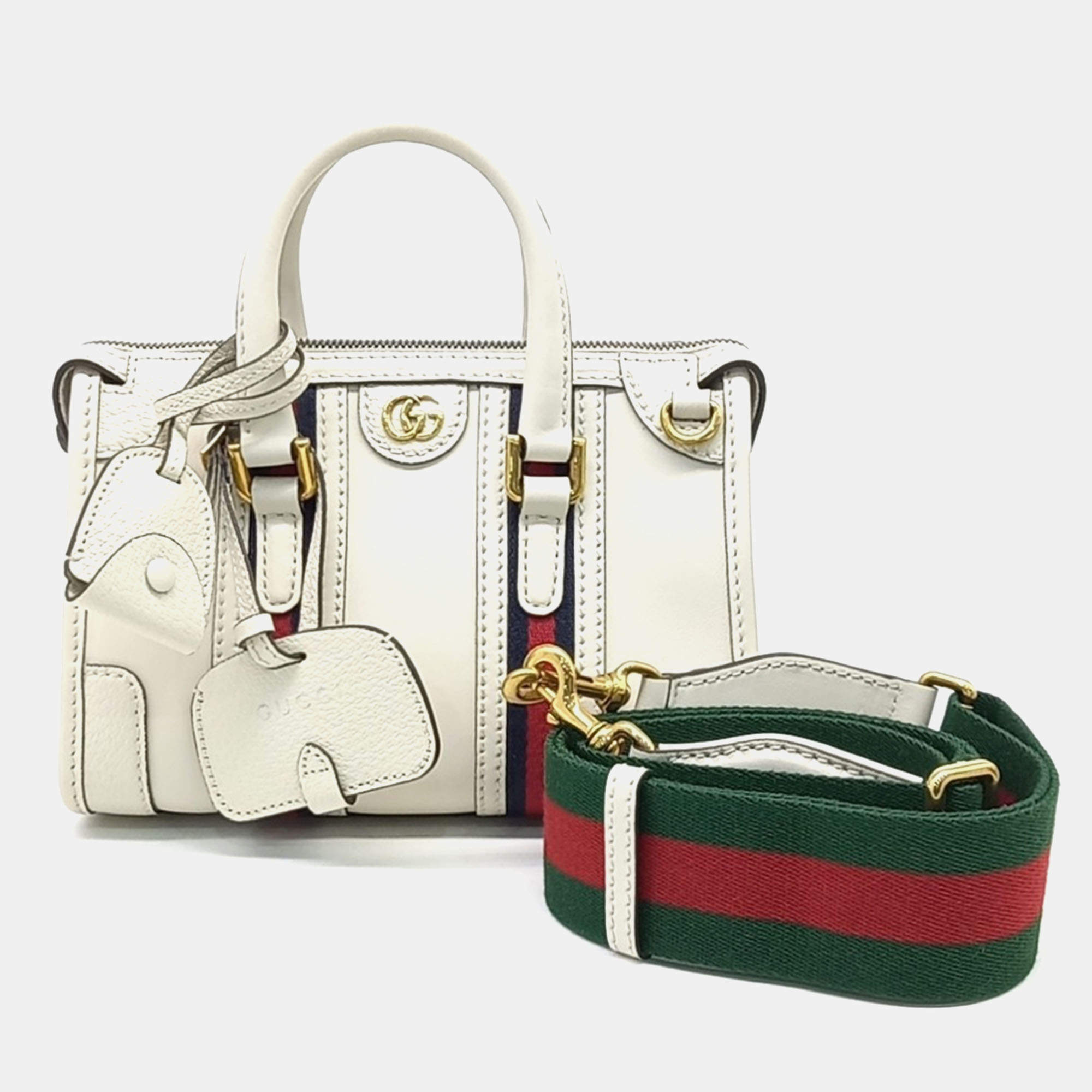 Gucci White Leather Mini Top Handle Tote Bag