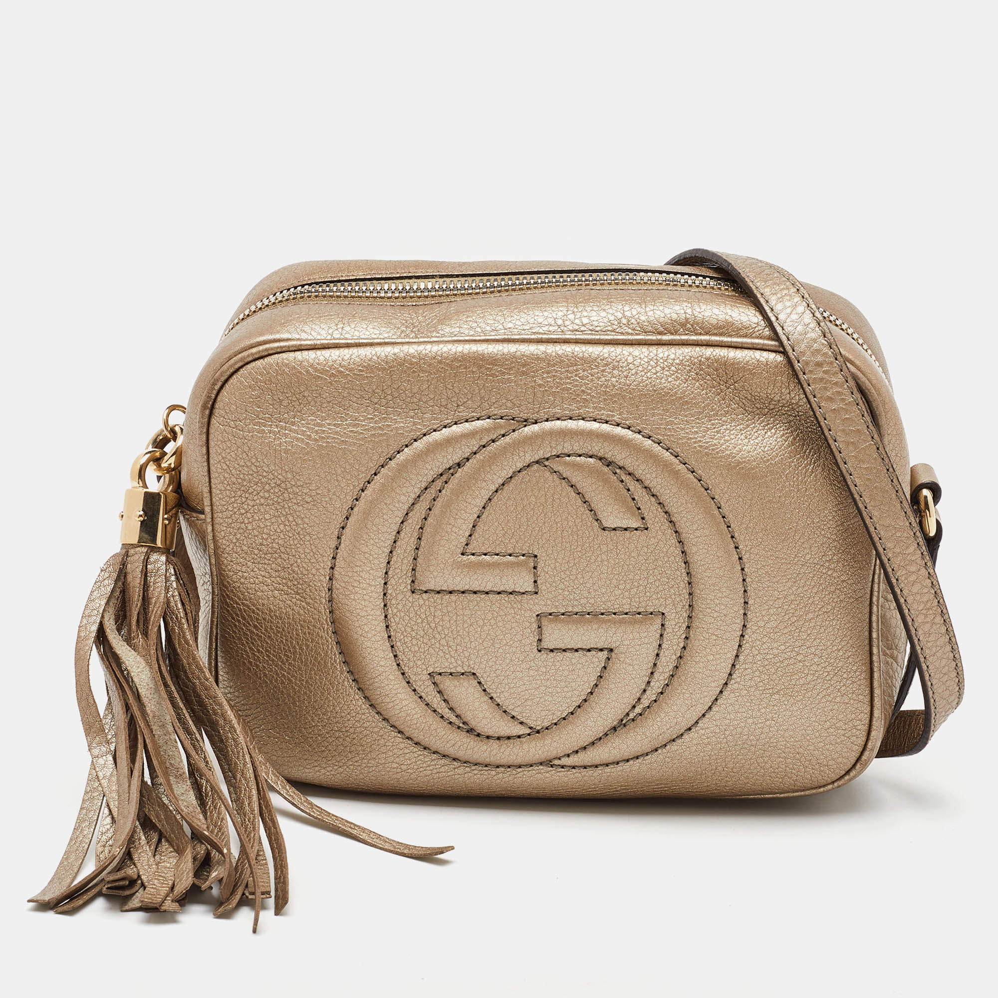 Gucci Metallic Leather Small Soho Disco Tassel Shoulder Bag