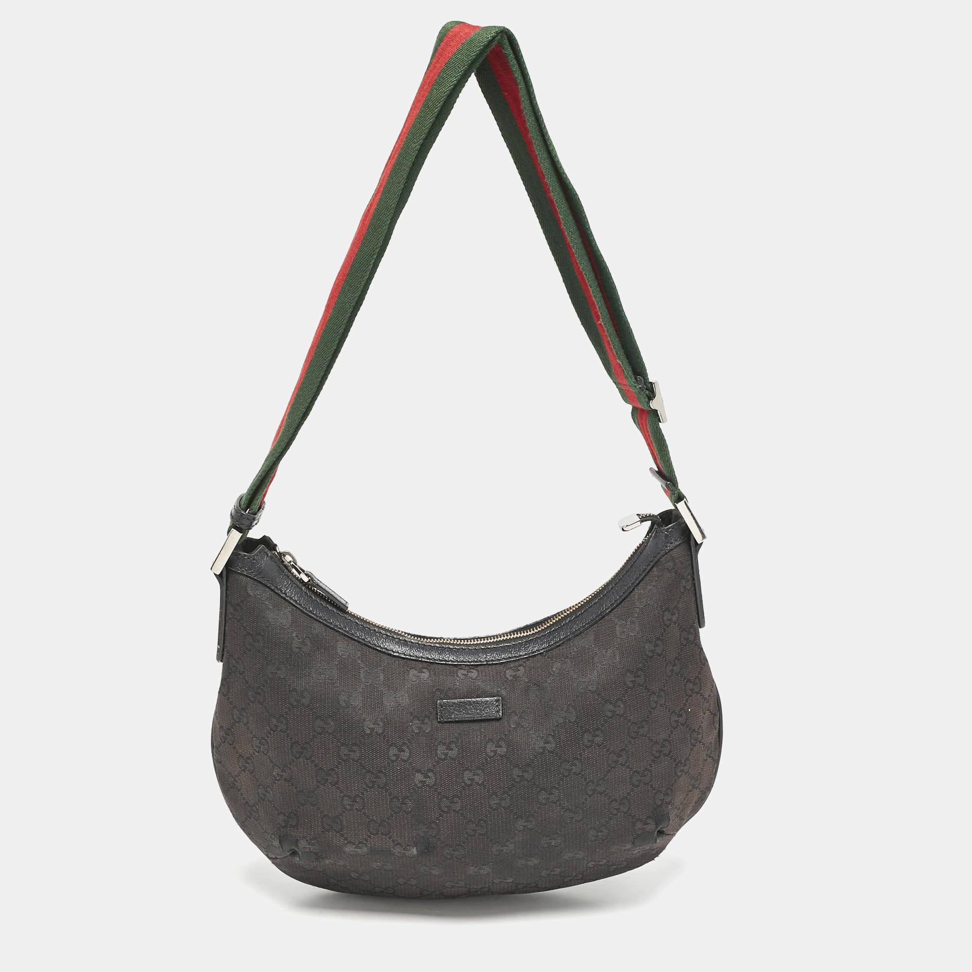 Pre Owned Gucci Black GG Canvas Web Crossbody Bag