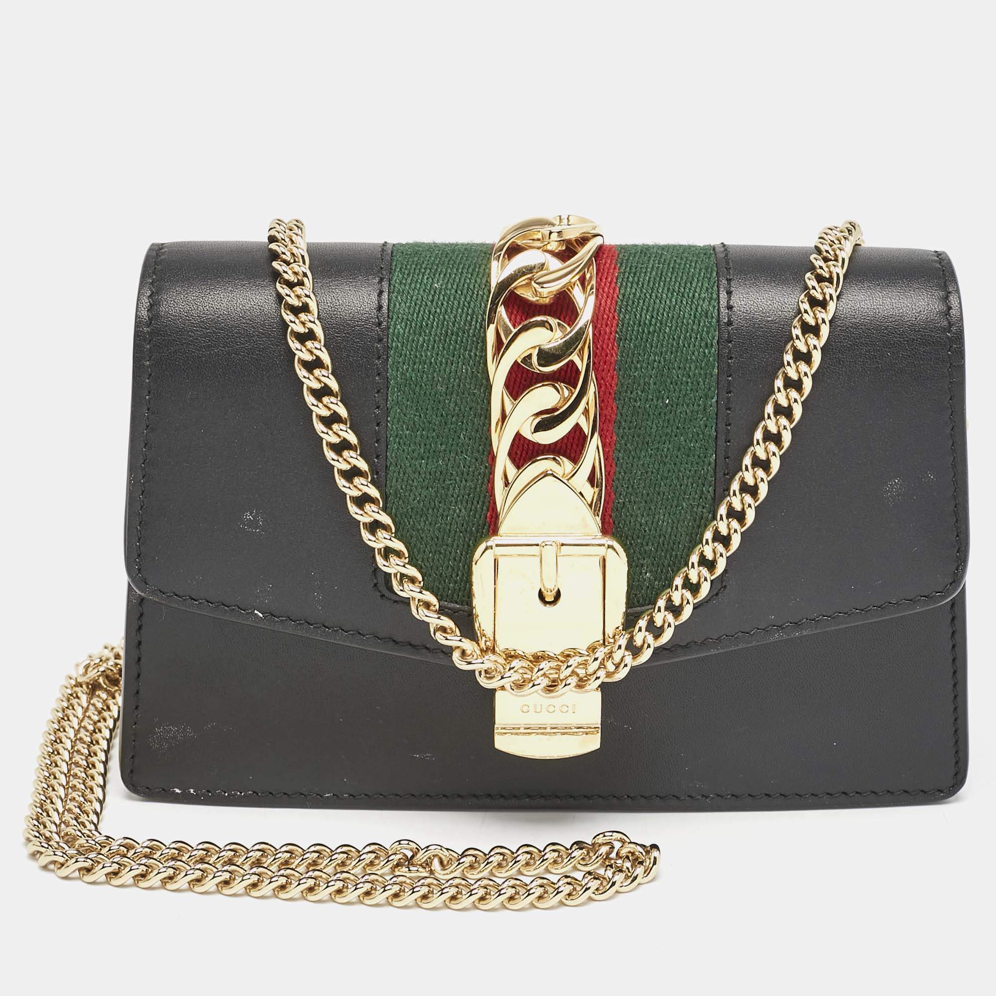Gucci Black Leather Super Mini Sylvie Chain Shoulder Bag