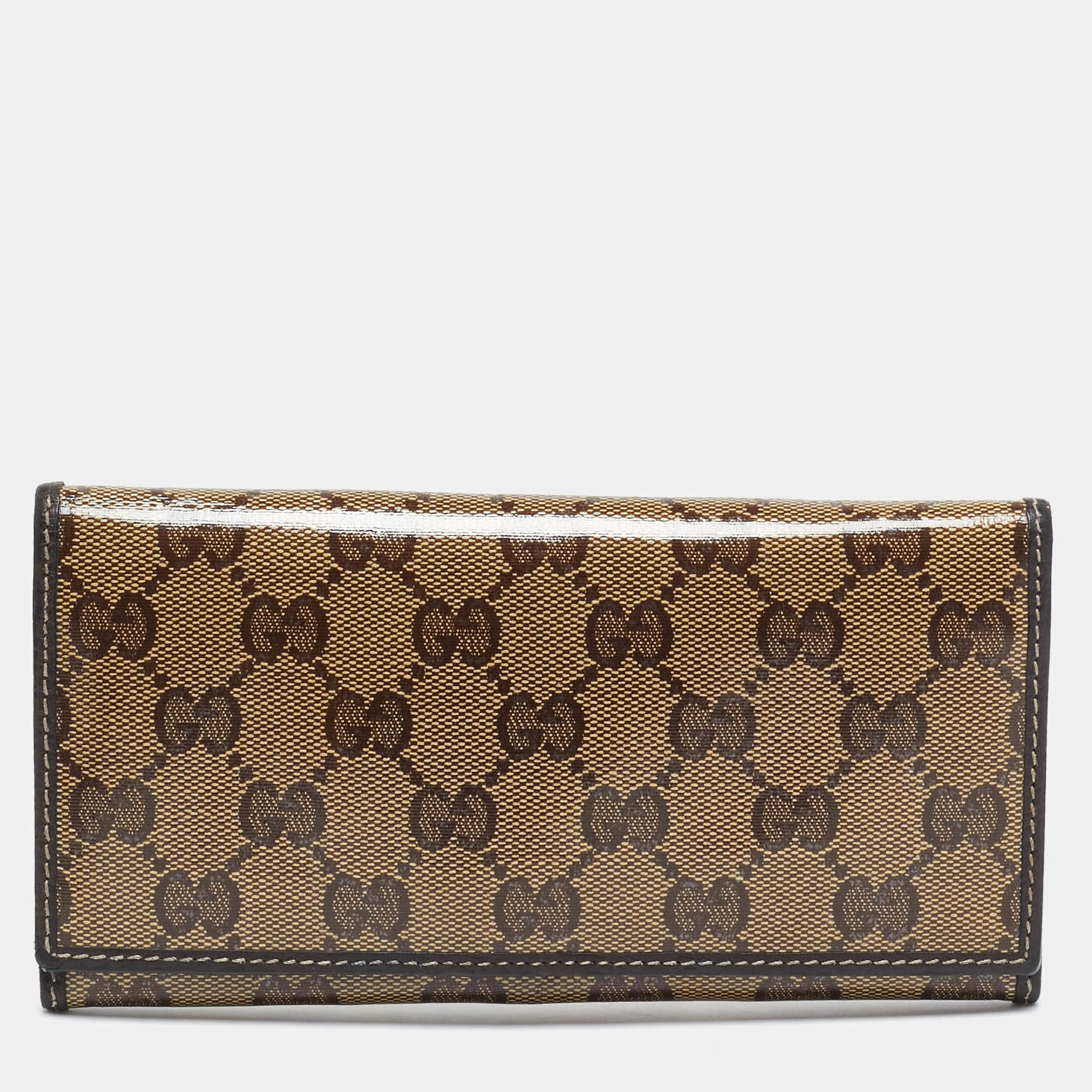 Gucci Beige/Brown Crystal GG Canvas and Leather Continental Wallet