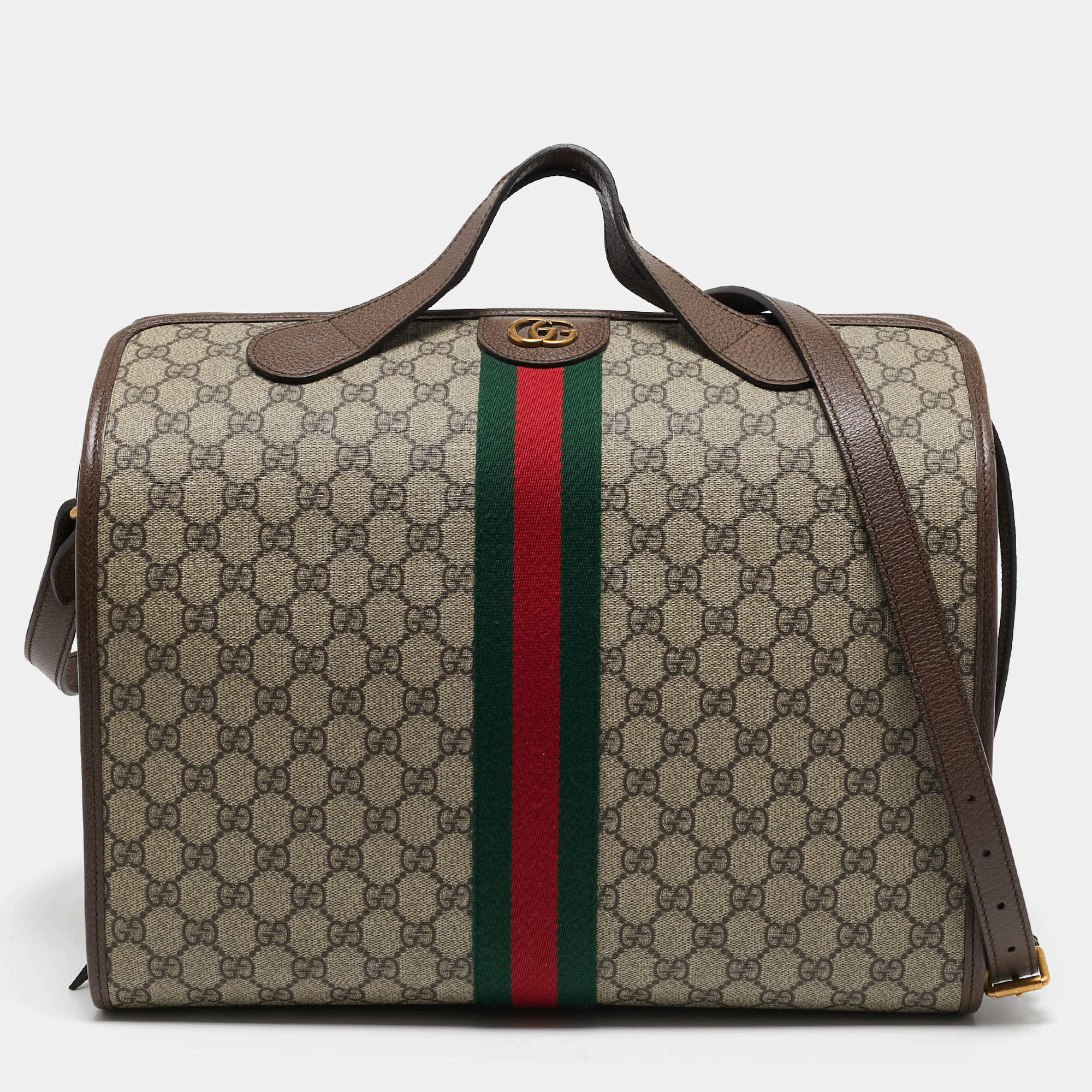 Gucci Brown/Beige GG Supreme Canvas Web Ophidia Duffel Bag