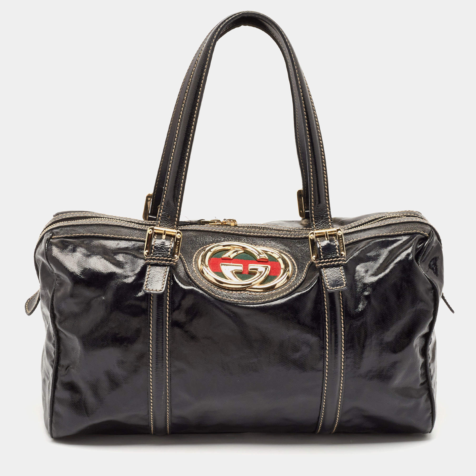 Pre Owned Gucci Black Coated Fabric and Leather Dialux Britt Boston Bag