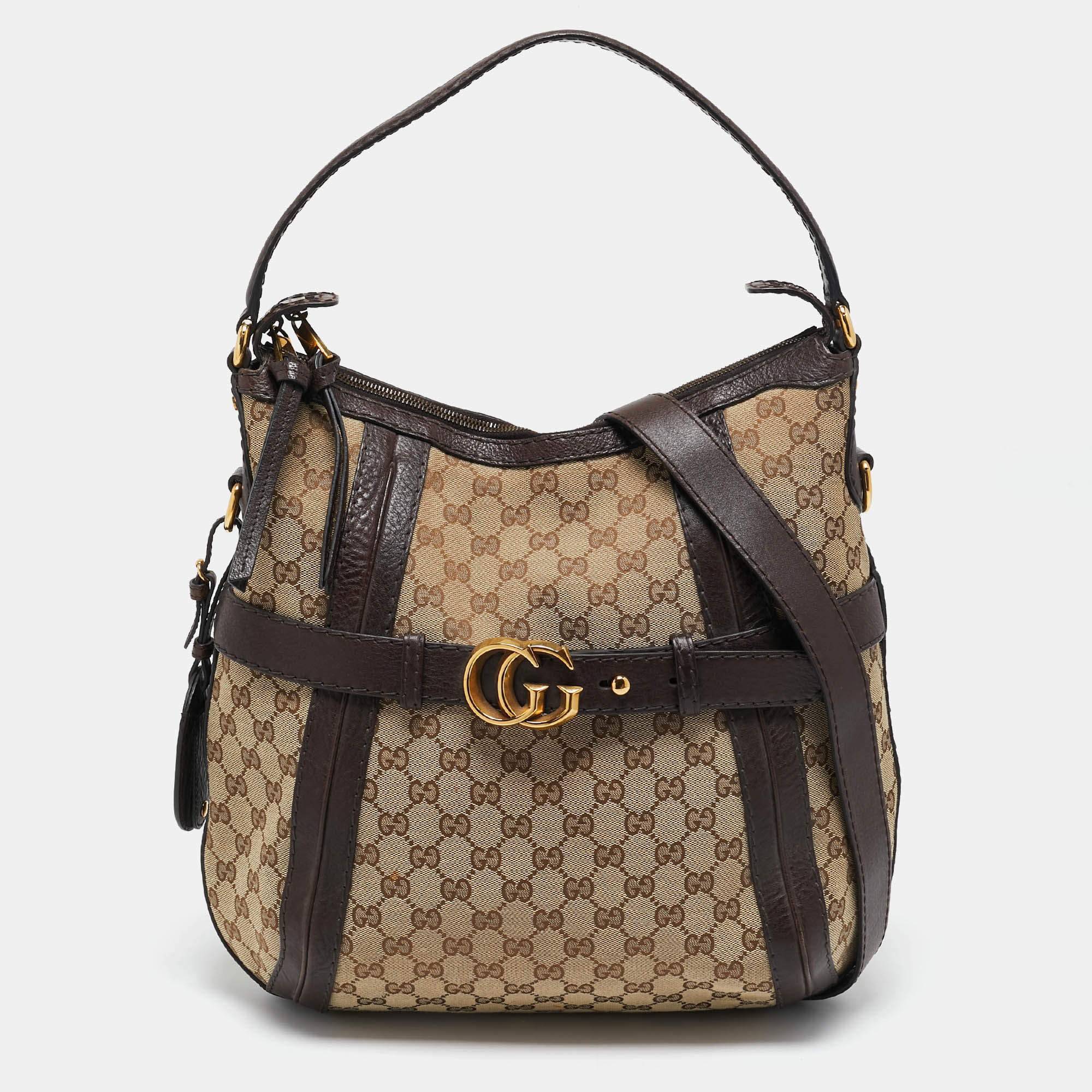 Gucci Beige/Brown GG Canvas and Leather Medium GG Running Hobo       