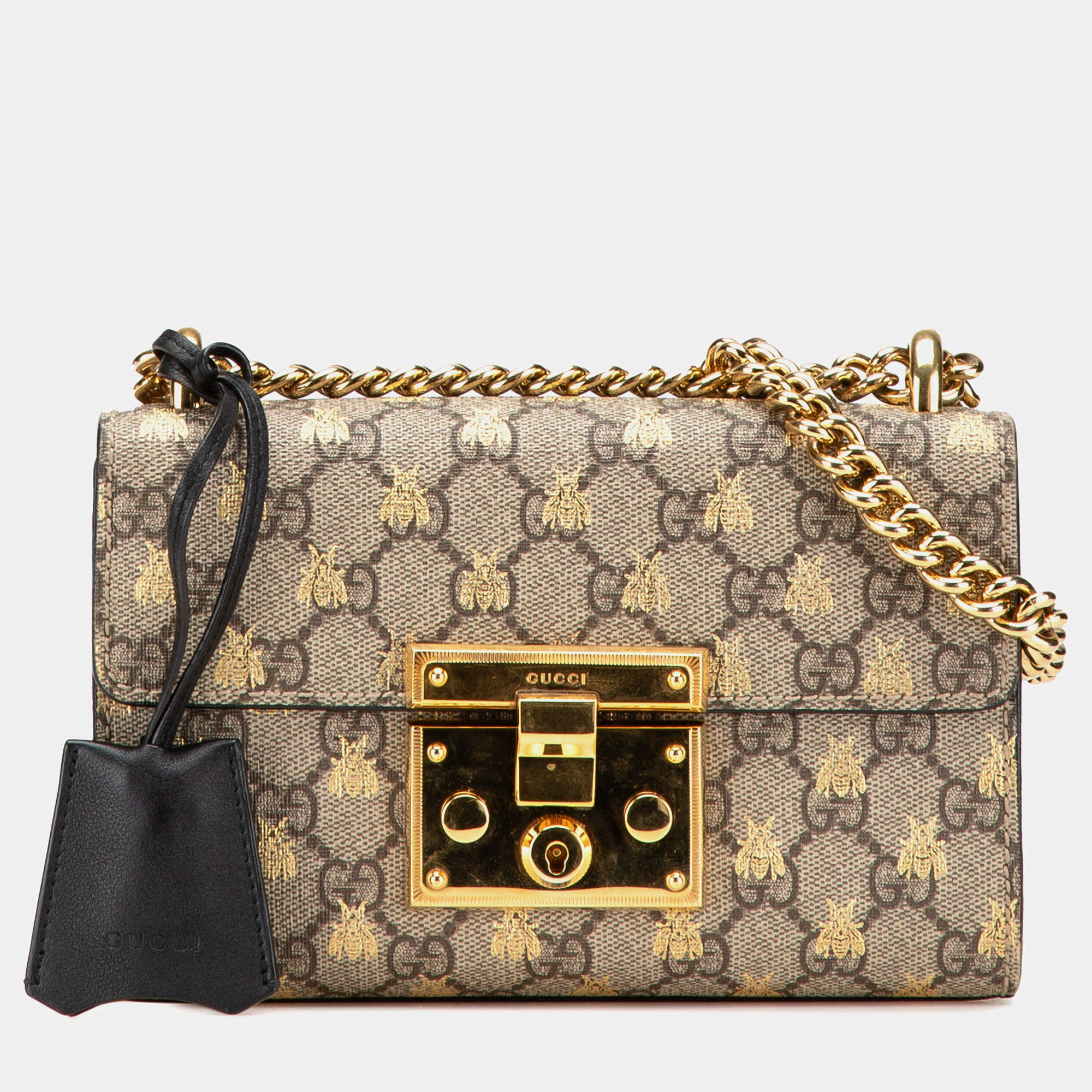 Gucci Beige GG Supreme Canvas Bee Padlock Small Crossbody Bag