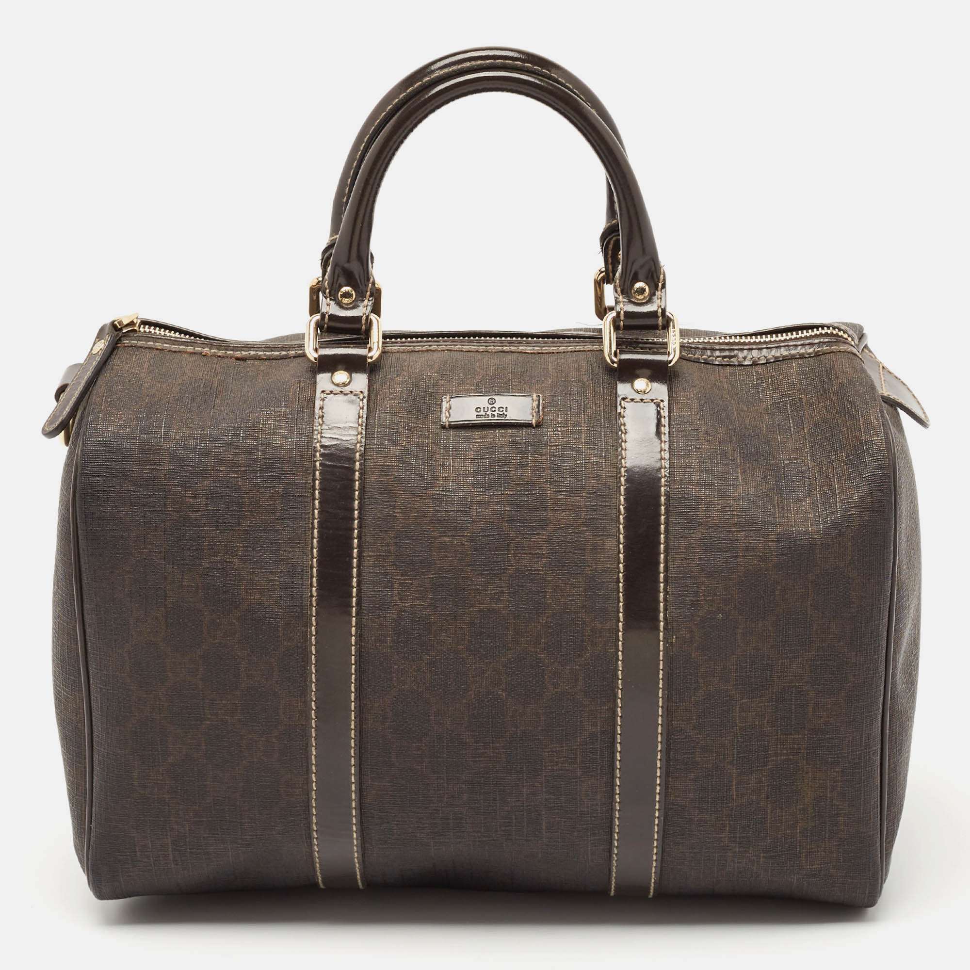 Gucci Dark Brown GG Supreme Canvas and Leather Medium Joy Boston Bag