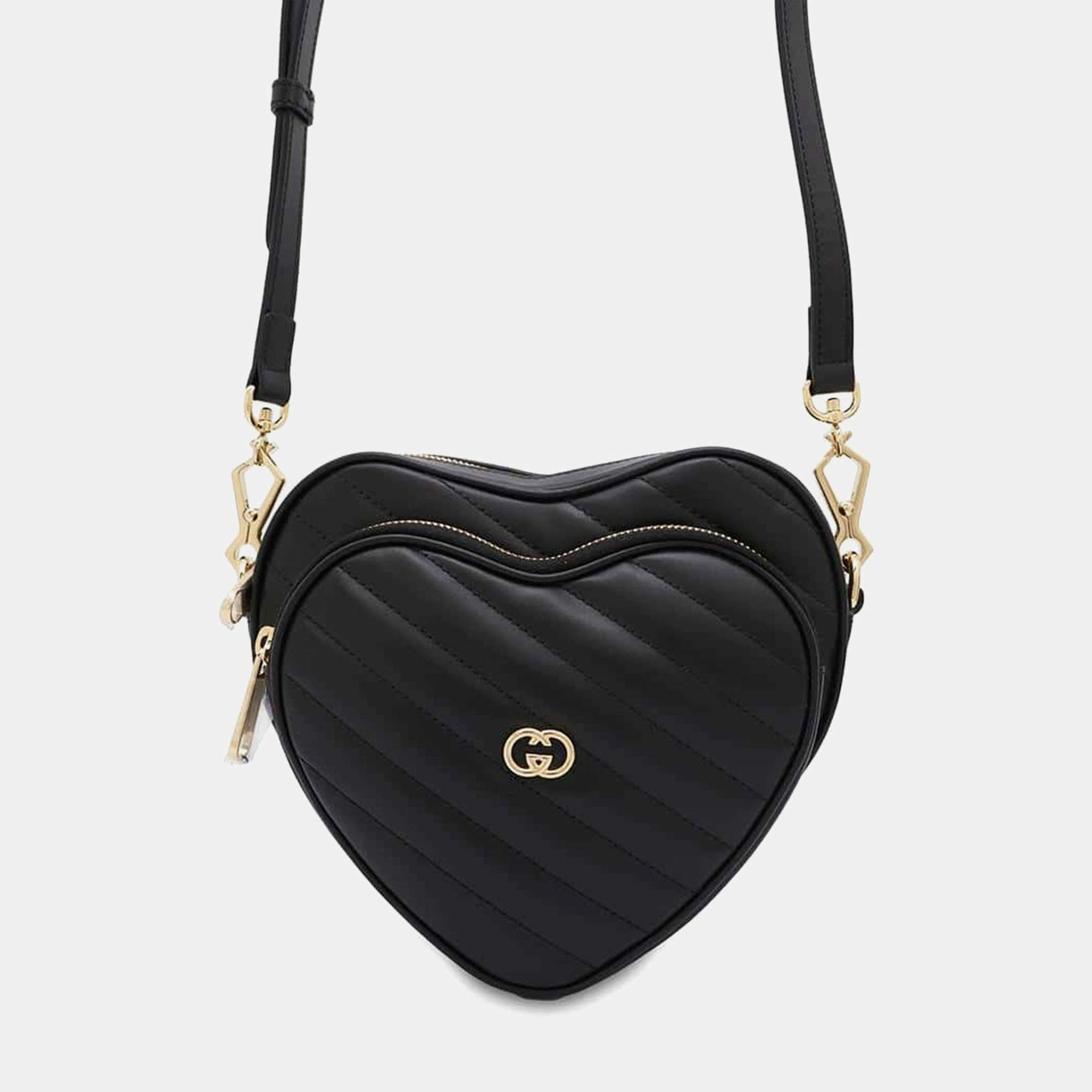 Gucci Black Leather Interlocking G Heart Shoulder Bag 